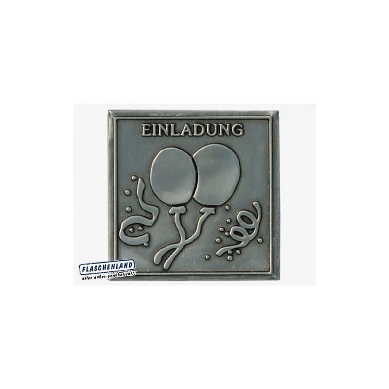 Tinlabel 'Invitation', firkantet, metal, sølv Tinlabel 'Invitation', firkantet, metal, sølv