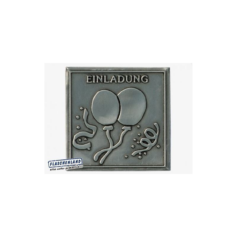 Tinlabel 'Invitation', firkantet, metal, sølv