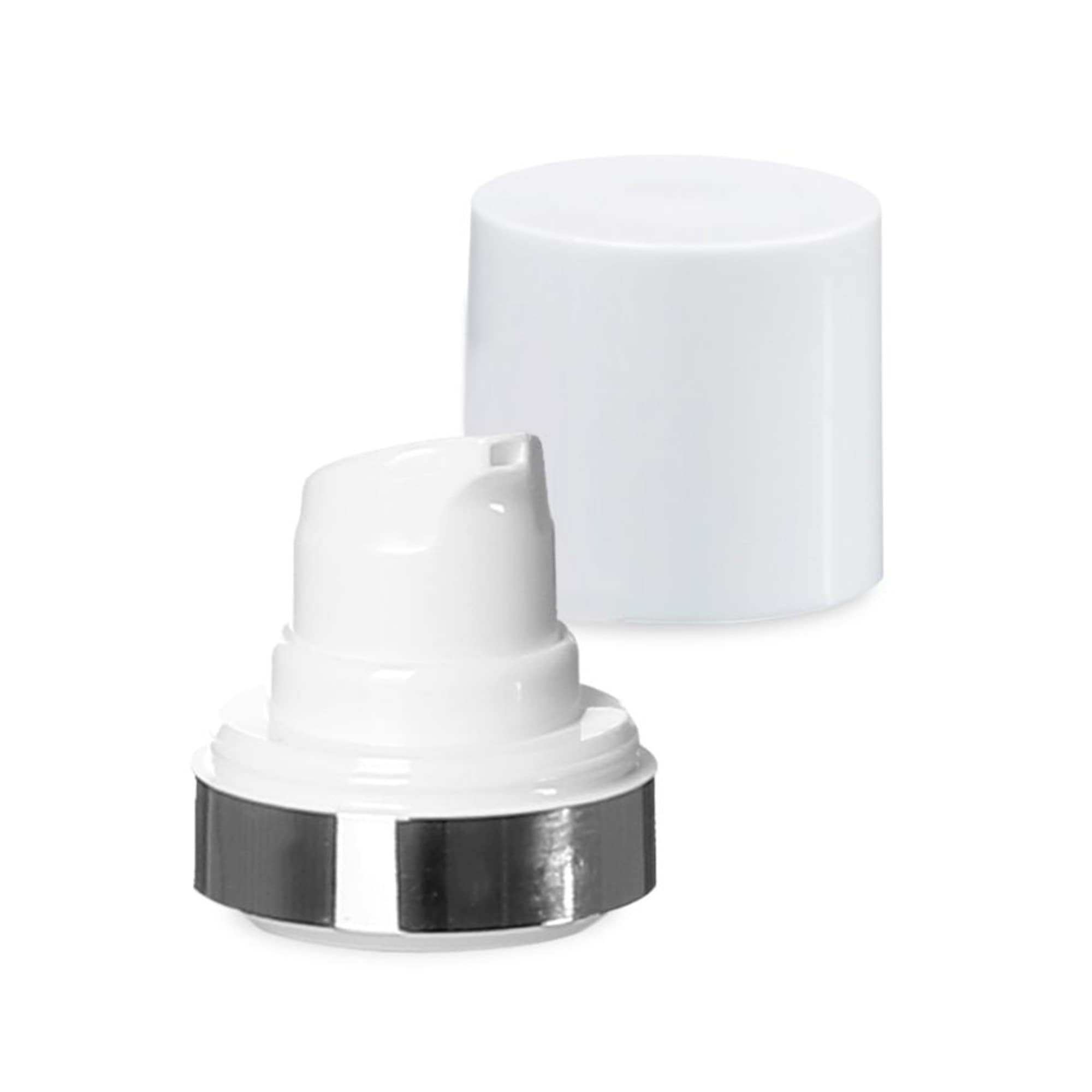 Airless-hoved Micro sølvkant + hvid, blank stikdæksel