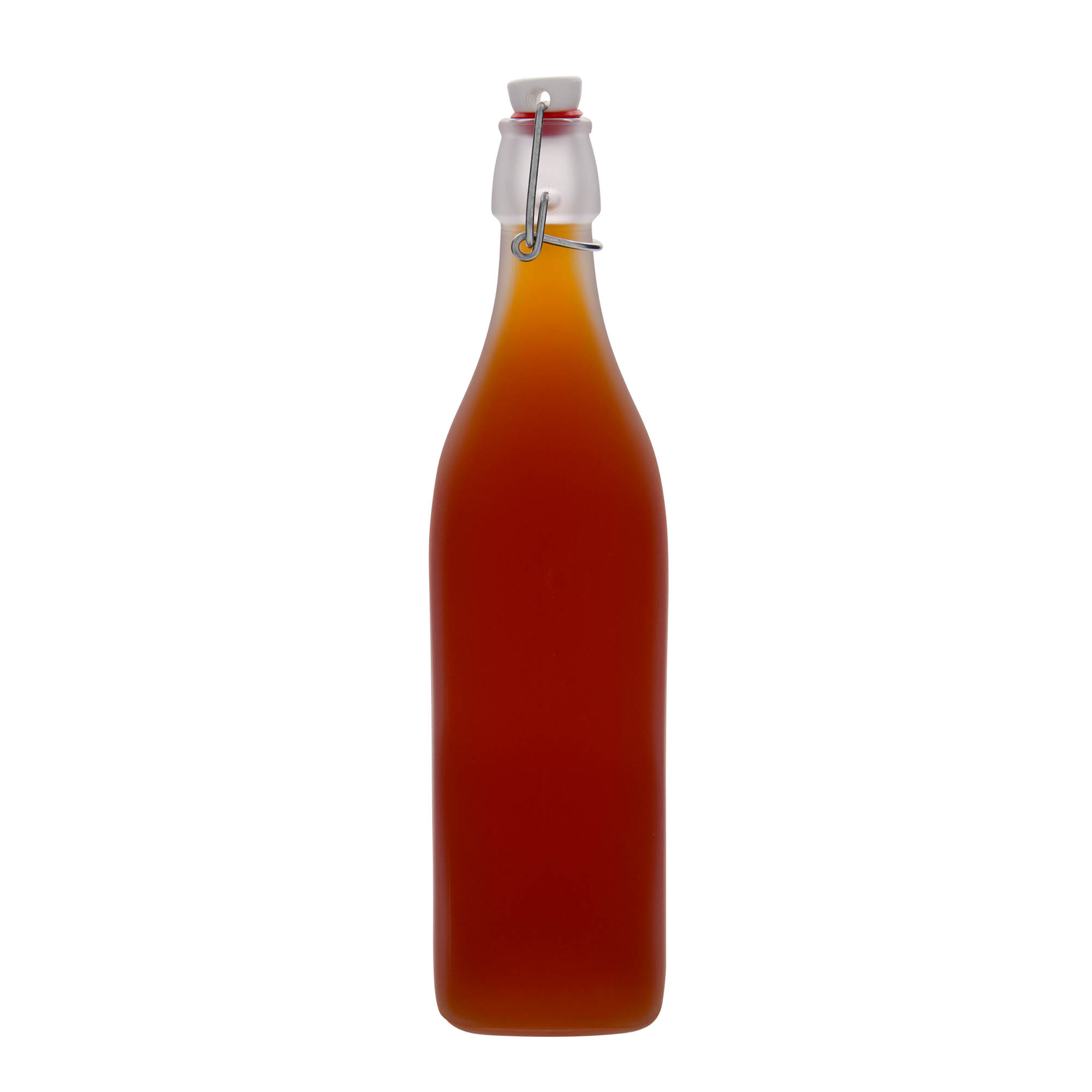 1.000 ml glasflaske »Swing, firkantet, frostet, åbning: patentprop