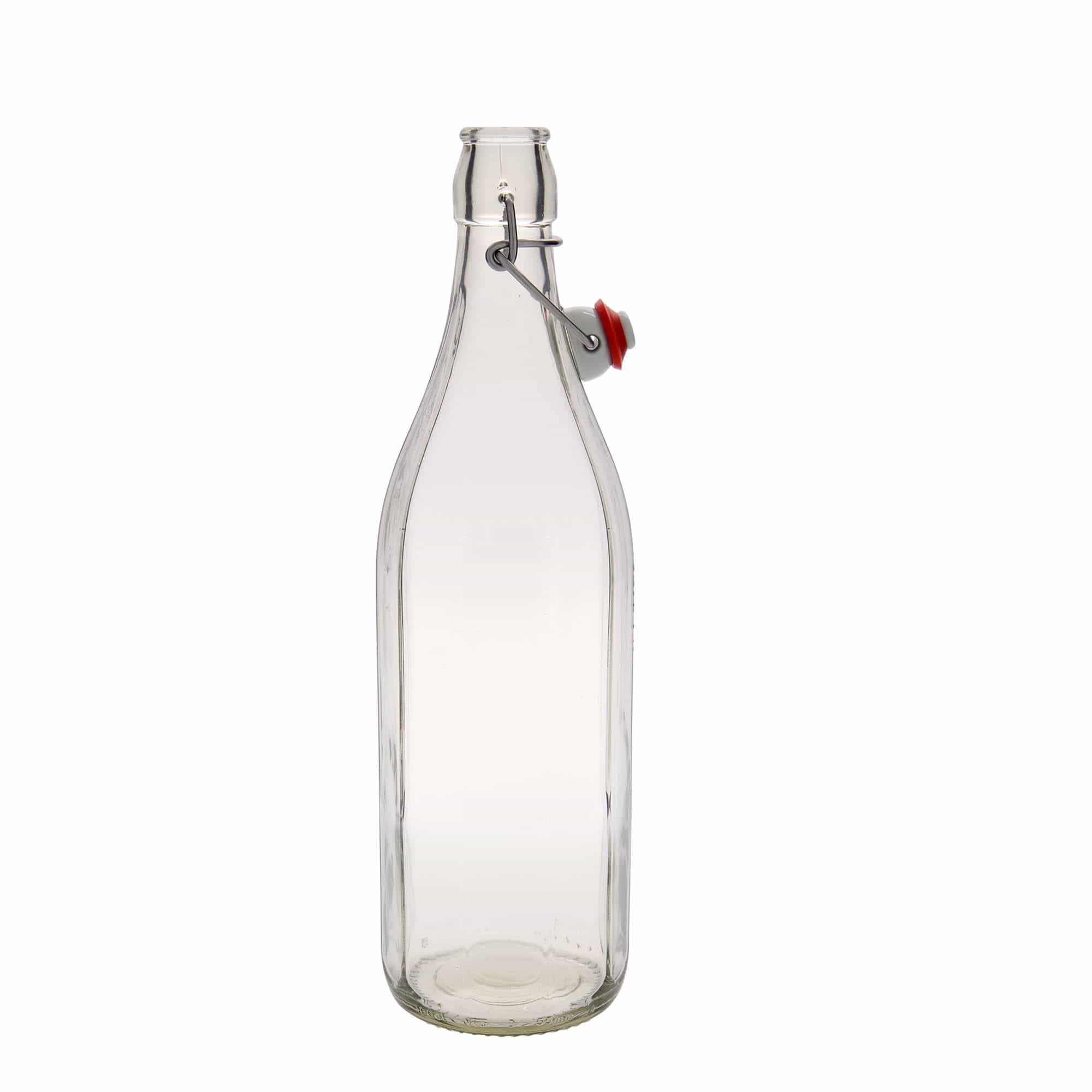 1.000 ml glasflaske 'Bravo' #, ti-kantet, munding: låseklips 1.000 ml glasflaske 'Bravo' #, ti-kantet, munding: låseklips