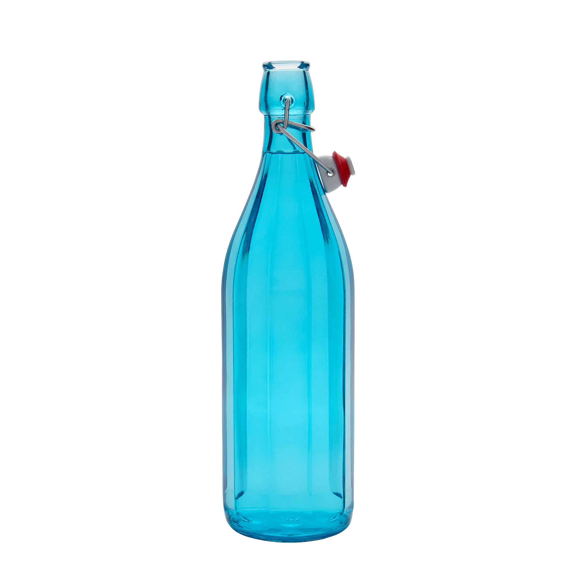 1.000 ml glasflaske 'Oxford', tikantet, azurblå, åbning: Patentlåg