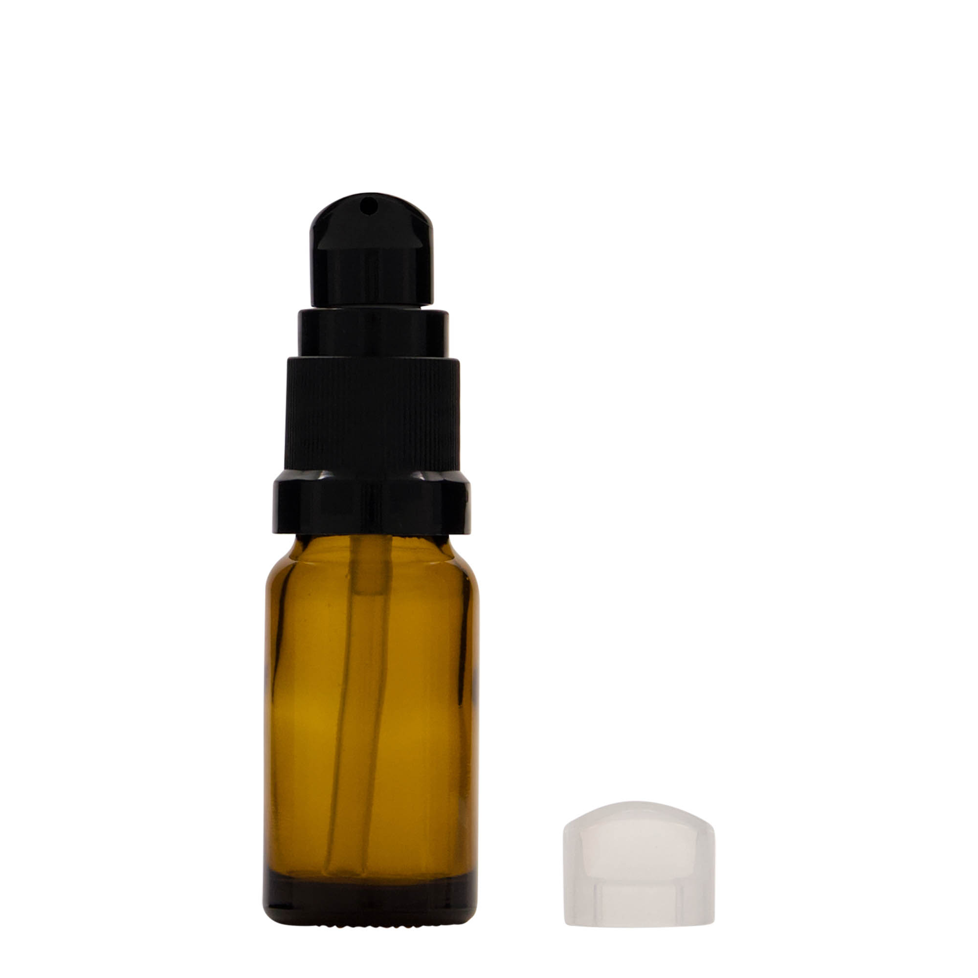 10 ml medicinflaske med lotionpumpe, glas, brun, åbning: DIN 18