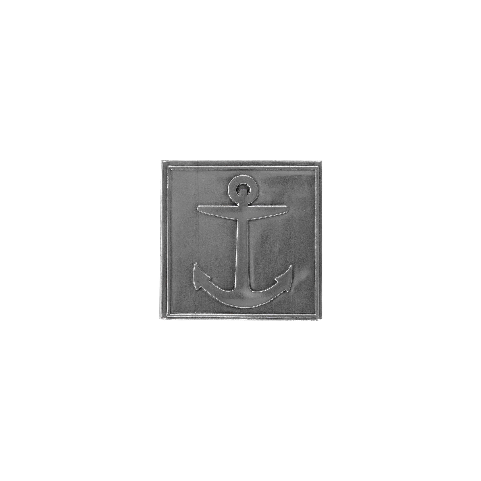 Tinlabel 'Anker', firkantet, metal, sølv