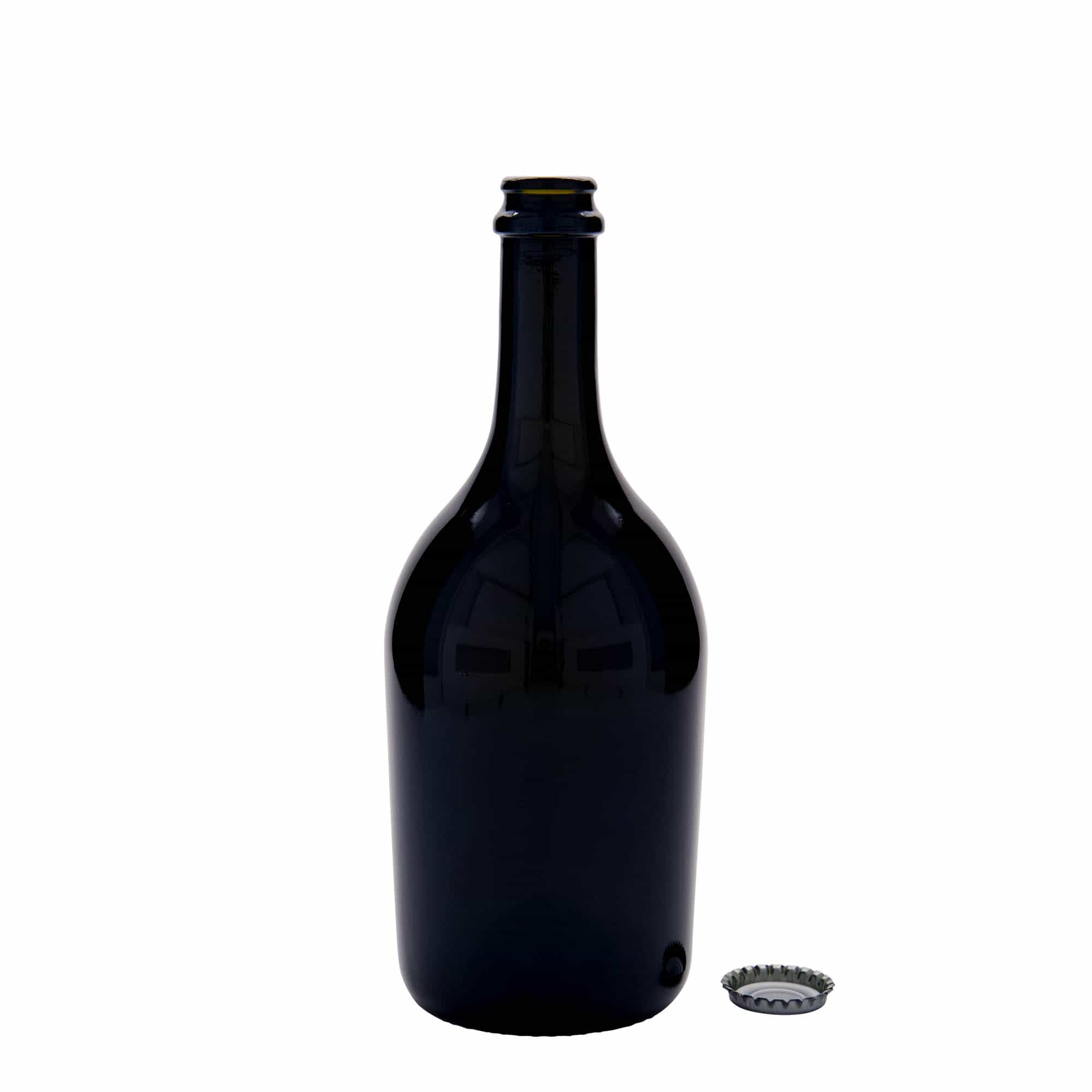 750 ml øl-/champagneflaske 'Butterfly', glas, antikgrøn, åbning: Kronekapsel
