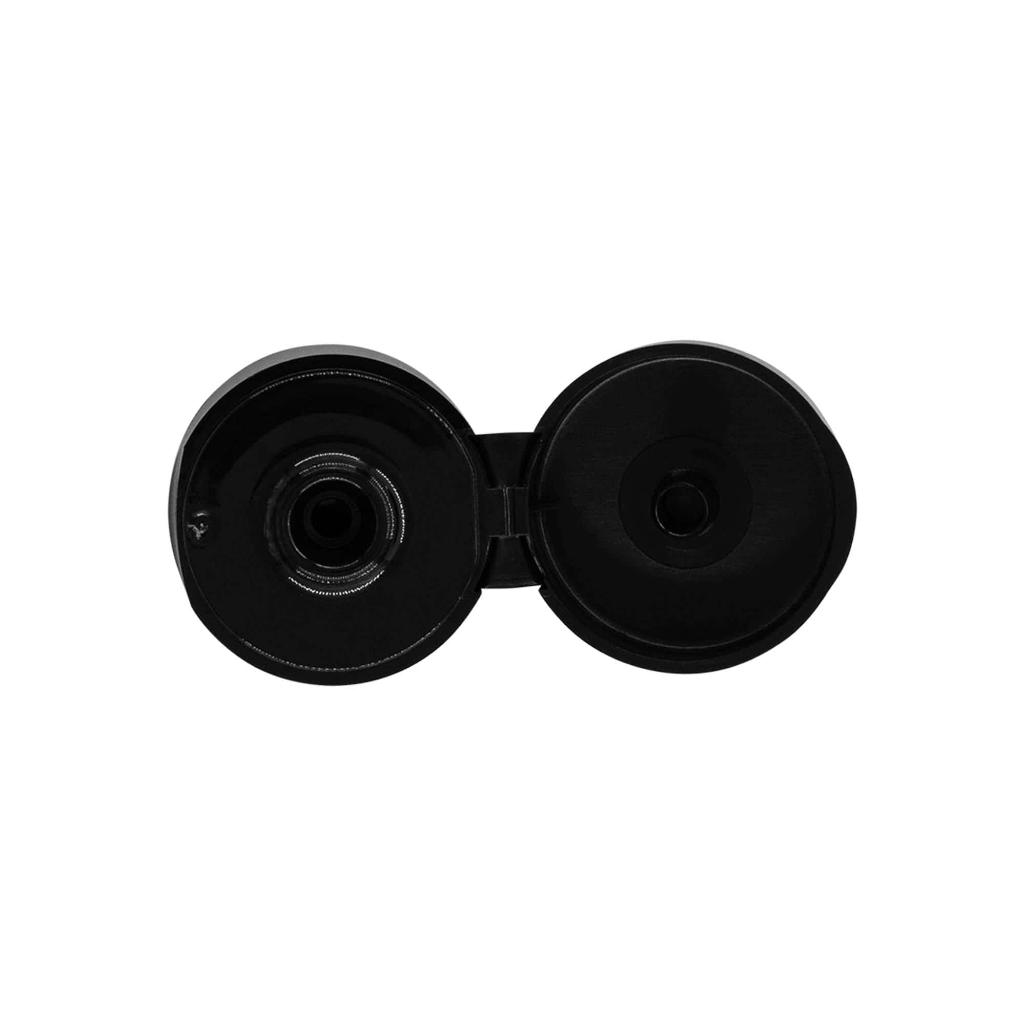 Skruelåg med klaphængsel, PP-plast, sort, til åbning: 24/410