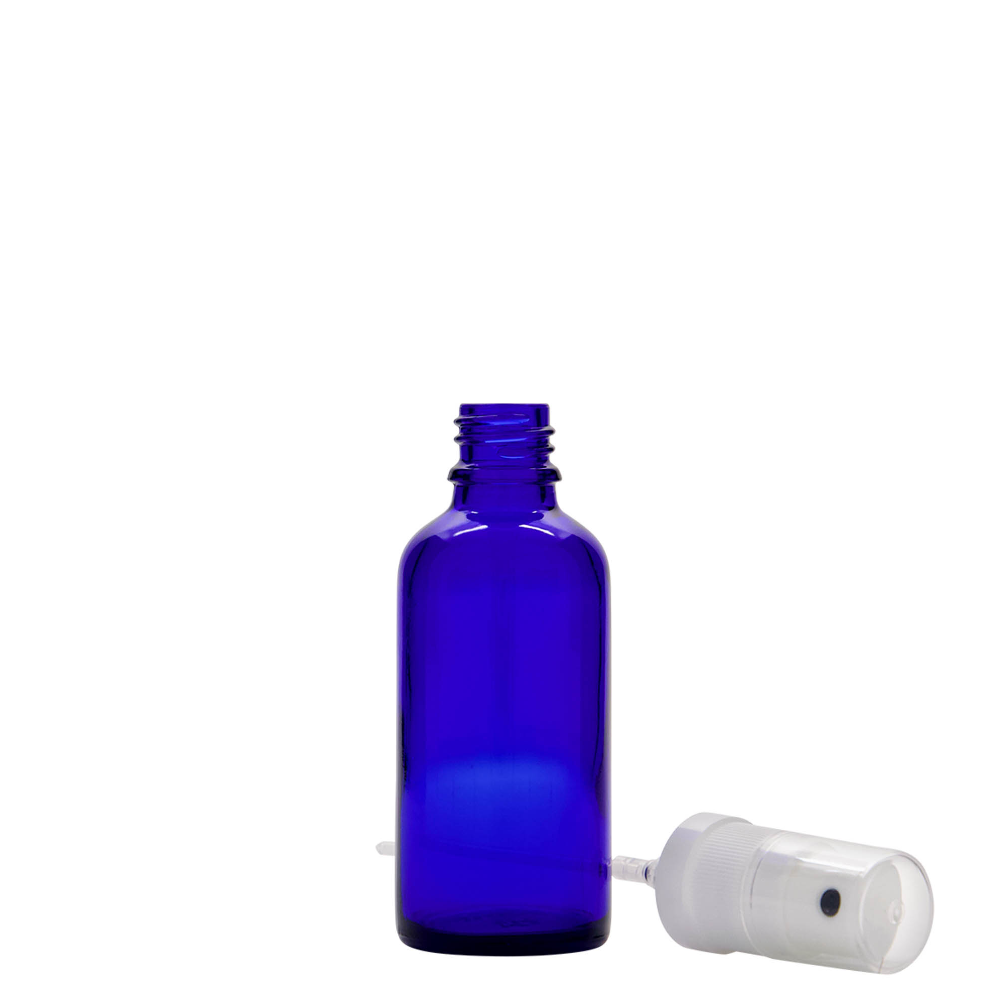 50 ml sprayflaske medicin, glas, kongeblå, åbning: DIN 18 50 ml sprayflaske medicin, glas, kongeblå, åbning: DIN 18