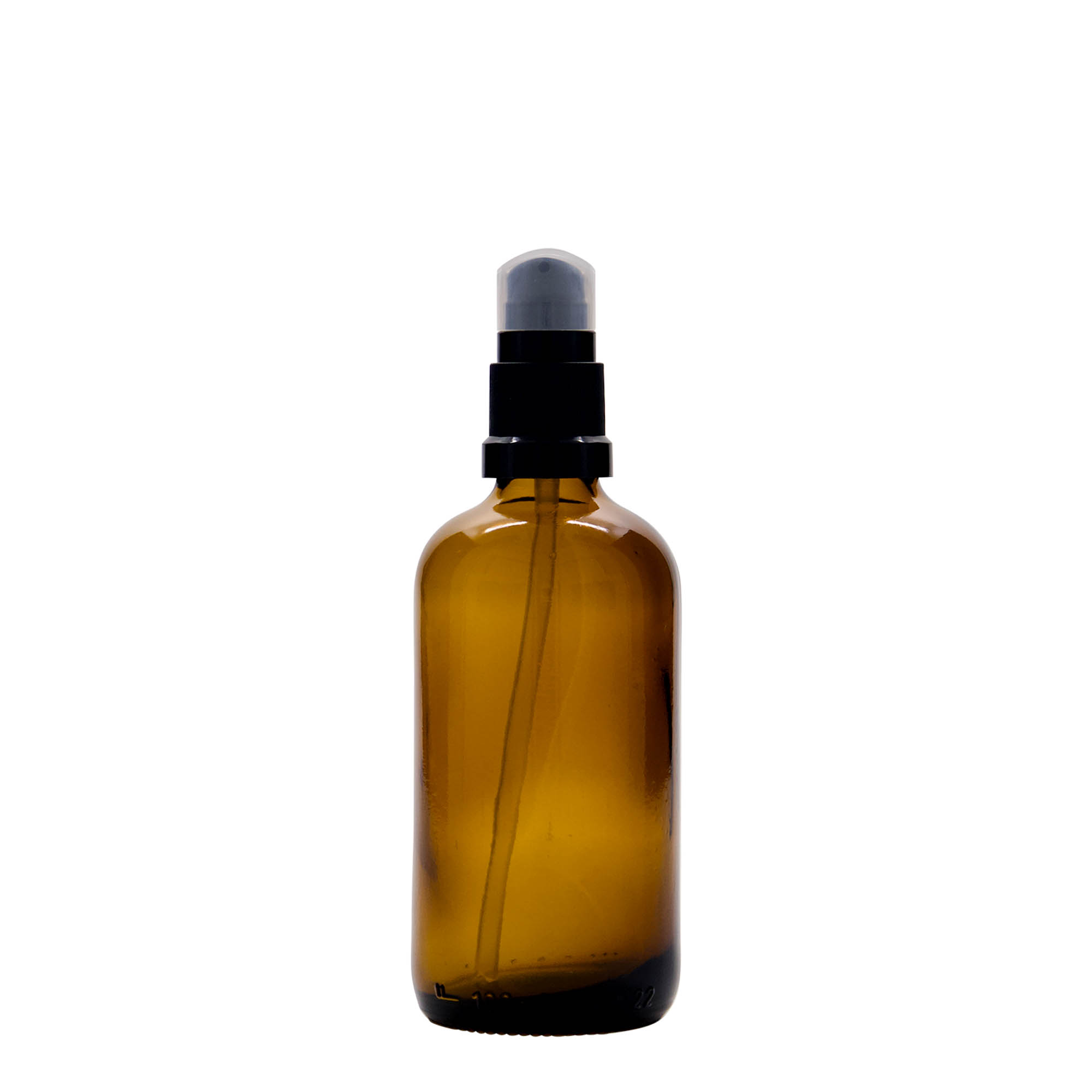 100 ml medicinflaske med lotionpumpe, glas, brun, åbning: DIN 18