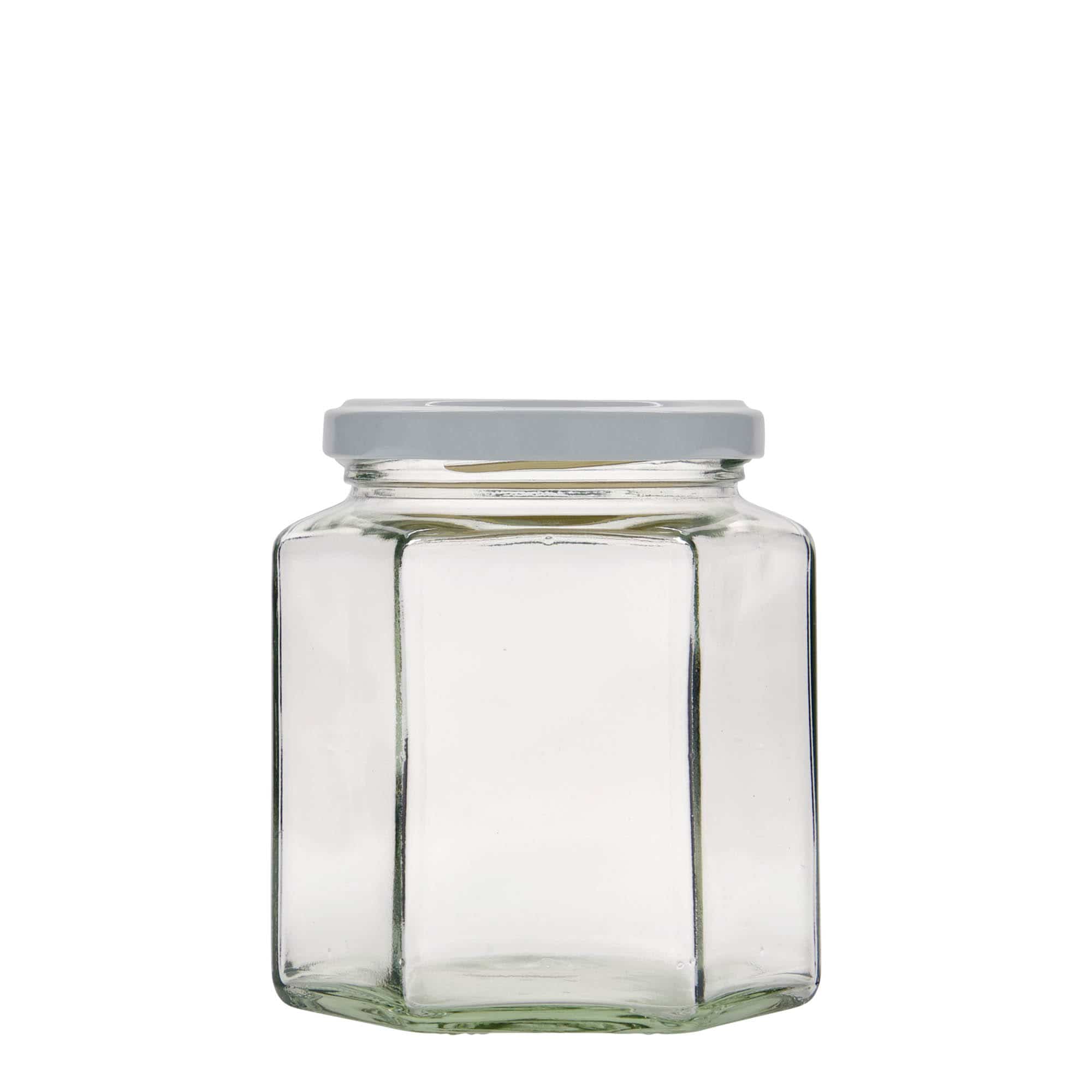 390 ml sekskantet glas, åbning: Twist-off (TO 70)