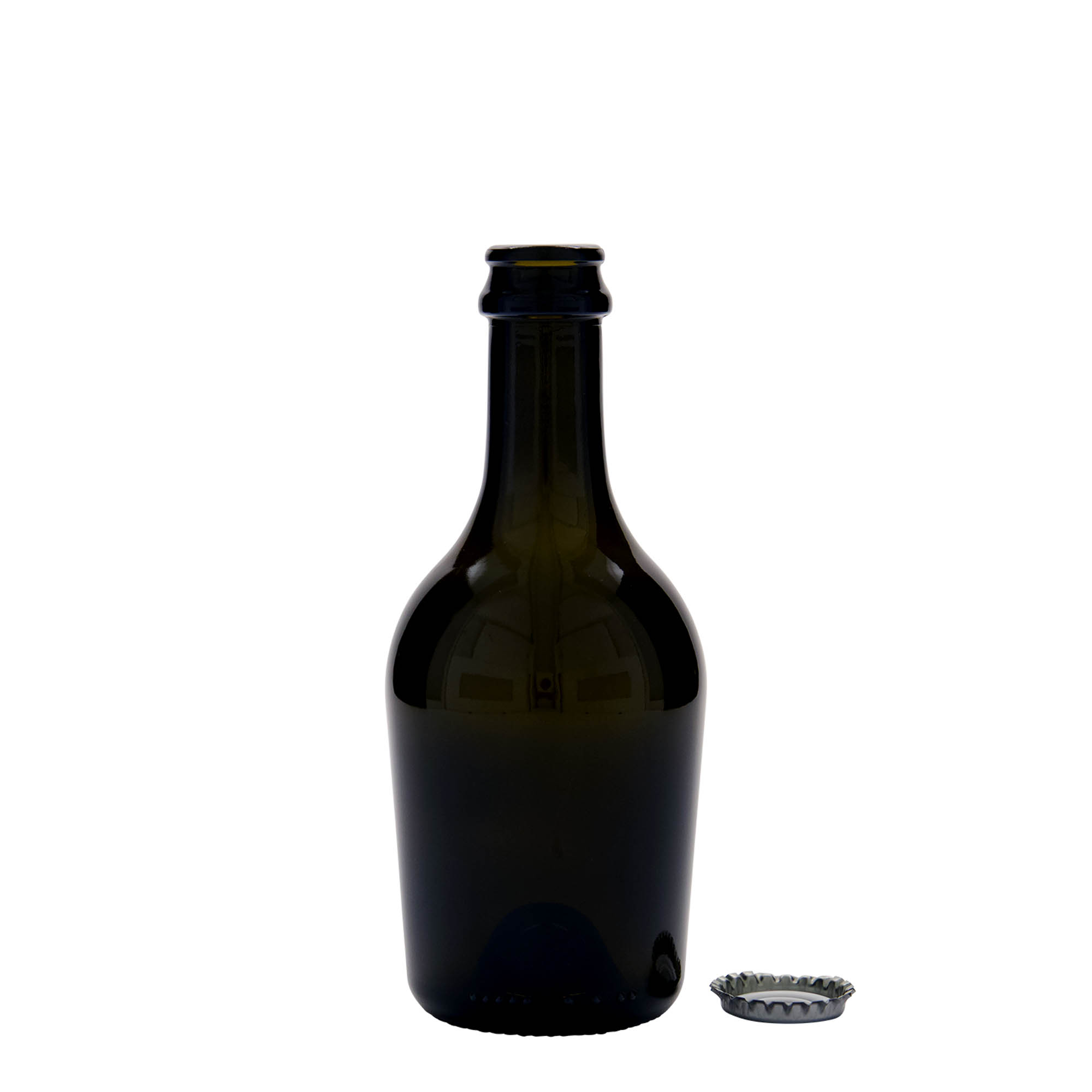330 ml øl-/sodavandsflaske 'Butterfly', glas, antikgrøn, munding: Kronkapsel