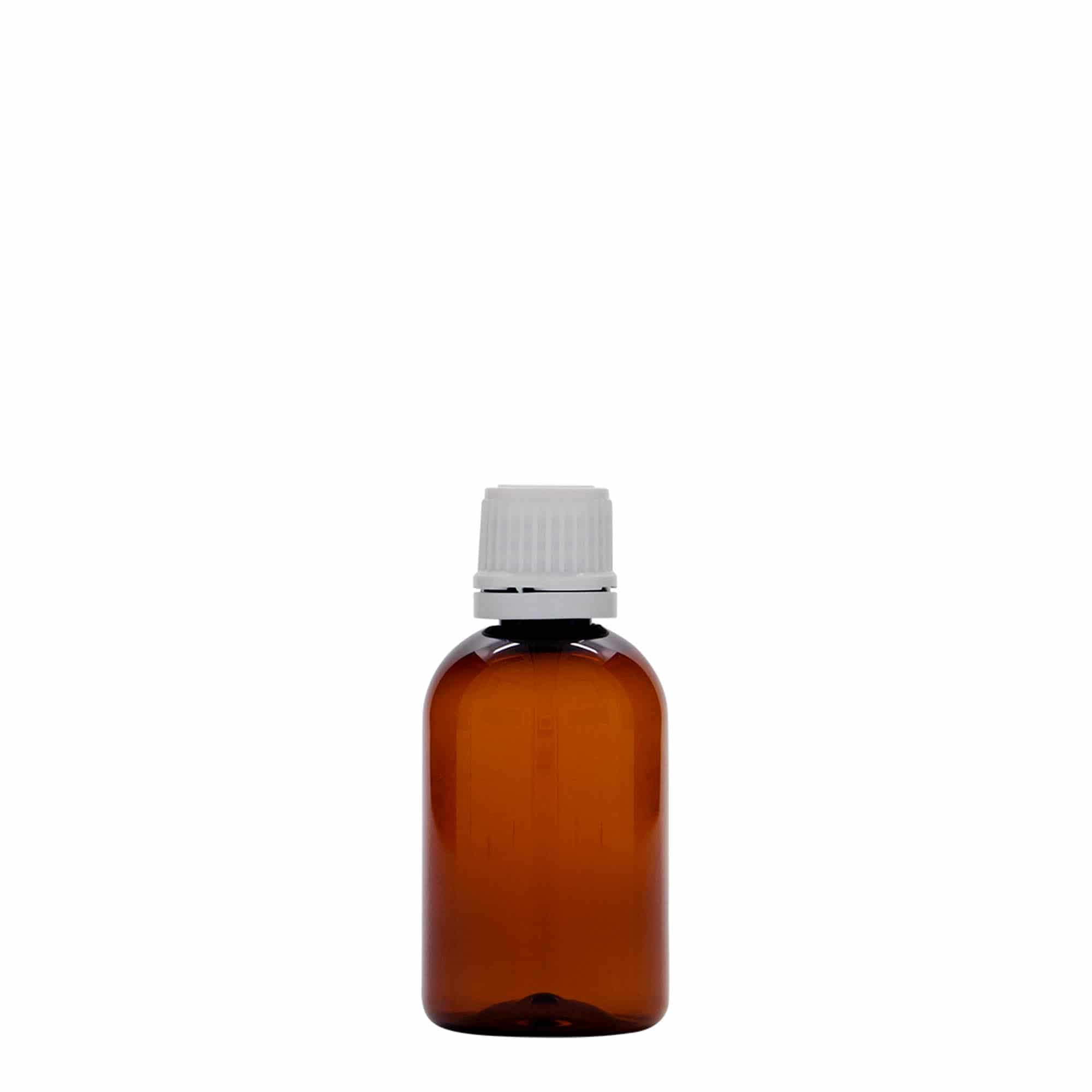 50 ml PET-medicinflaske 'Easy Living', brun, plastik, åbning: DIN 18