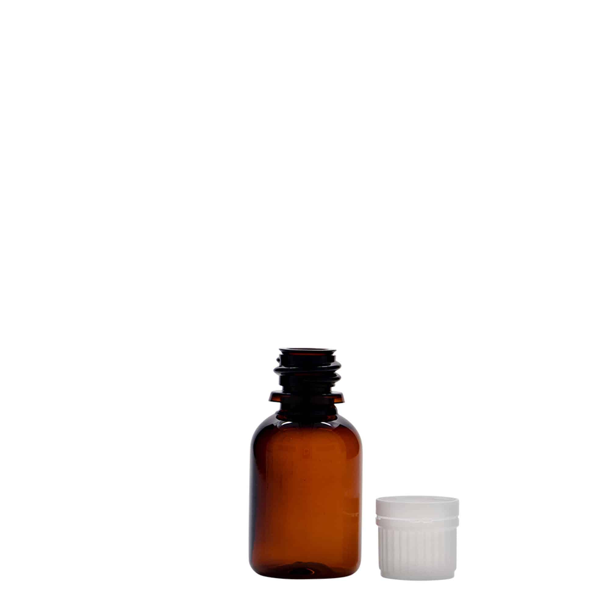 20 ml PET-medicinflaske 'Easy Living', brun, plastik, åbning: DIN 18