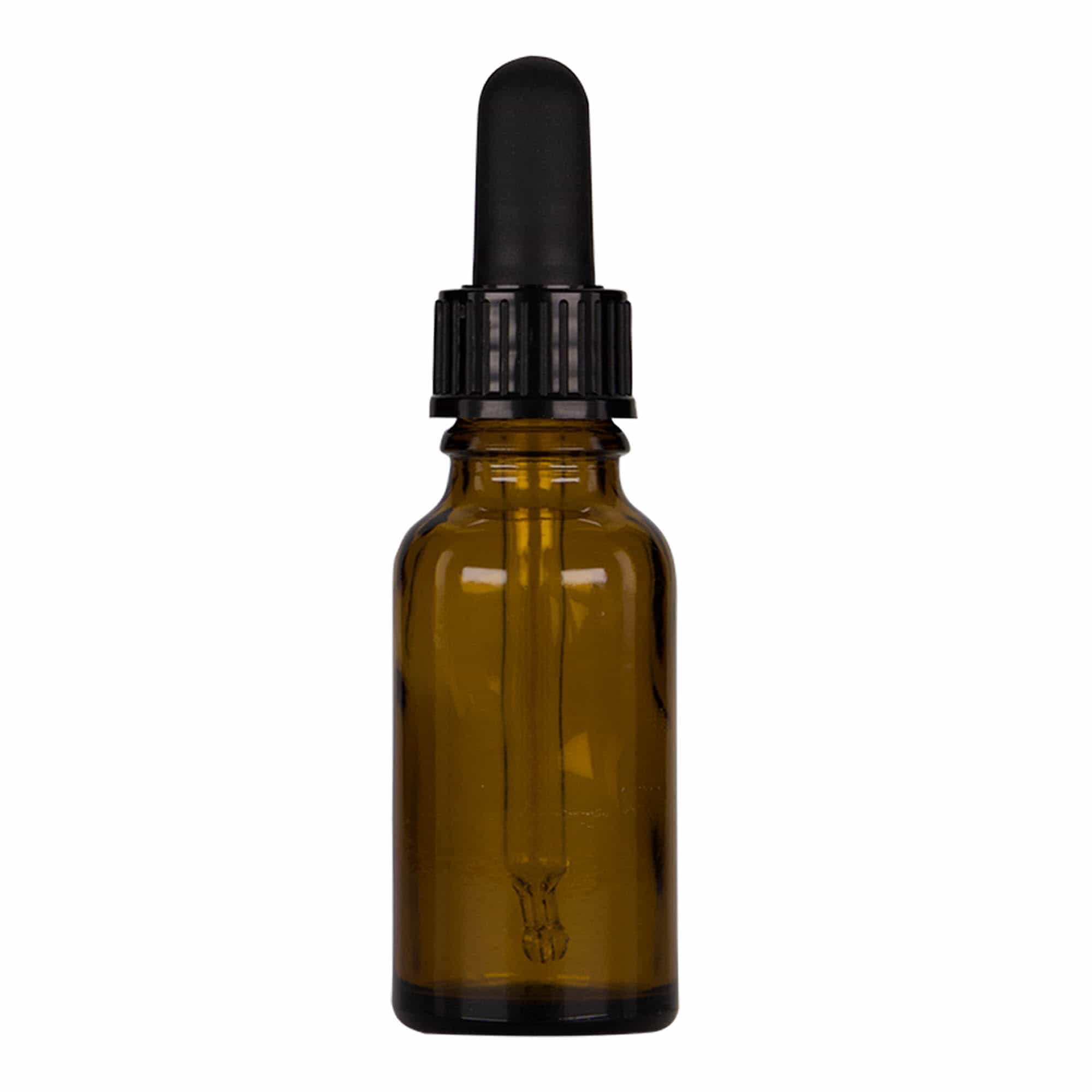 20 ml pipetteflaske medicin, glas, brun-sort, åbning: DIN 18