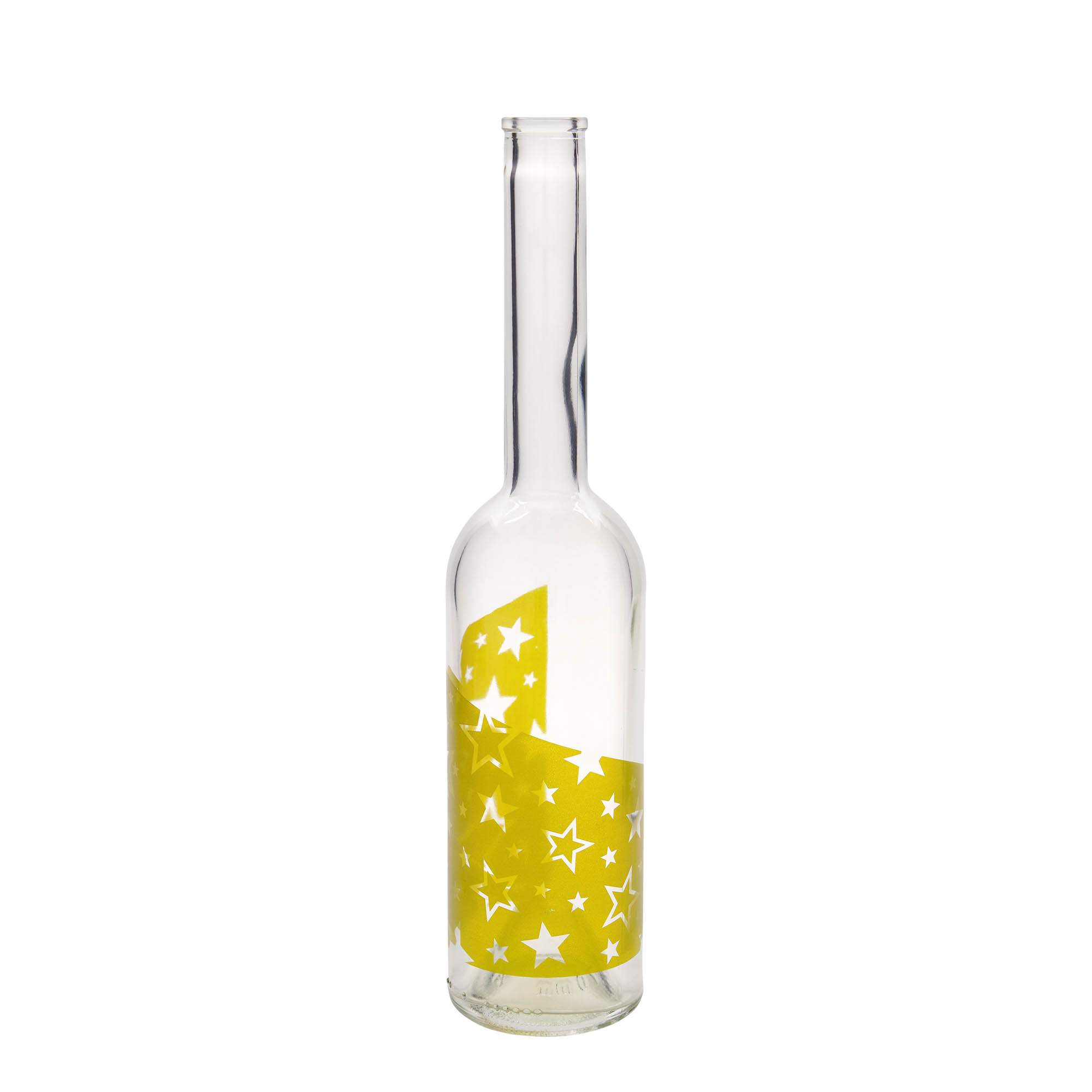 500 ml glasflaske 'Opera', motiv: guldstjerner, åbning: kork