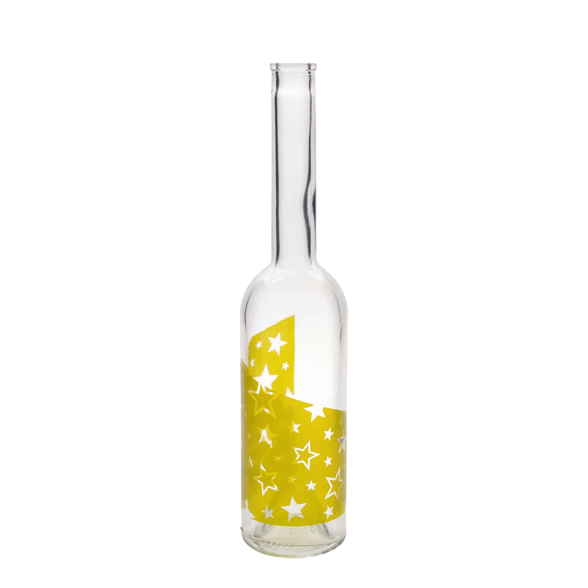 500 ml glasflaske 'Opera', motiv: guldstjerner, åbning: kork