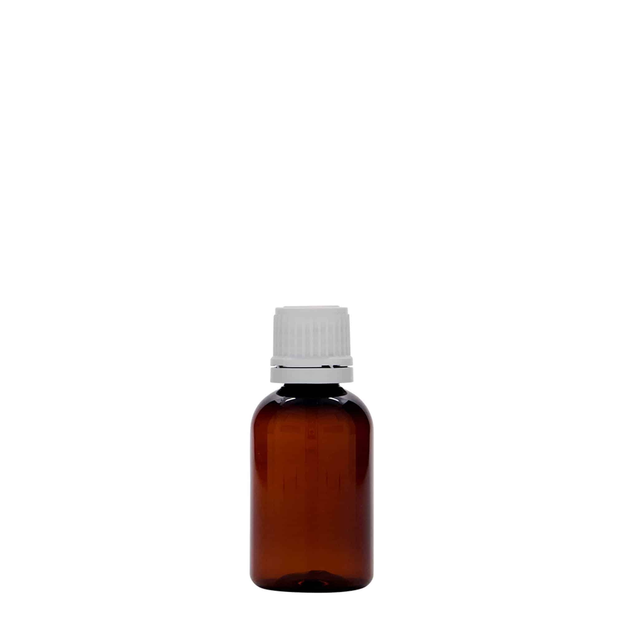 30 ml PET-medicinflaske 'Easy Living', brun, plastik, åbning: DIN 18