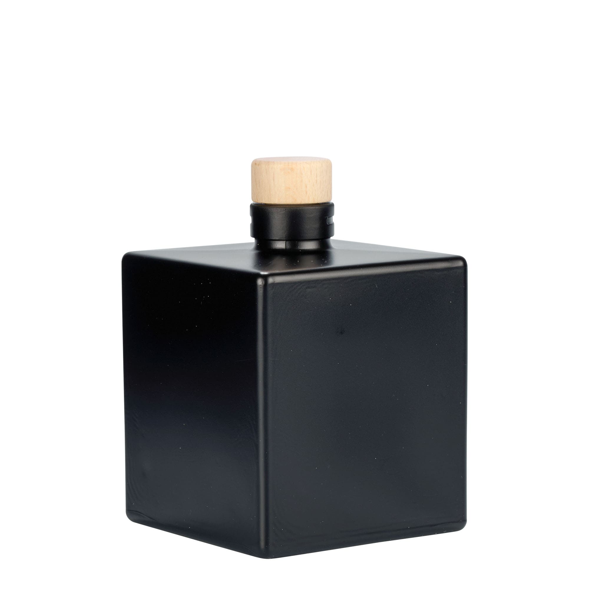 500 ml glasflaske »Cube«, firkantet, sort, åbning: kork