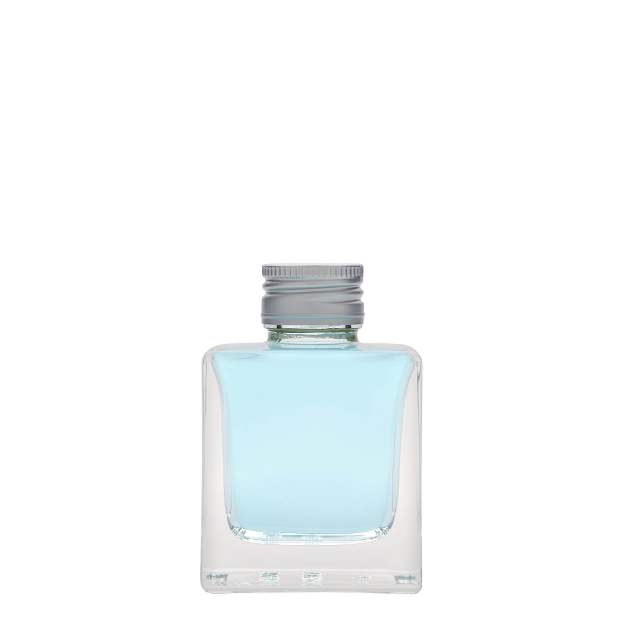 100 ml glasflaske 'Cube', firkantet, munding: PP 28
