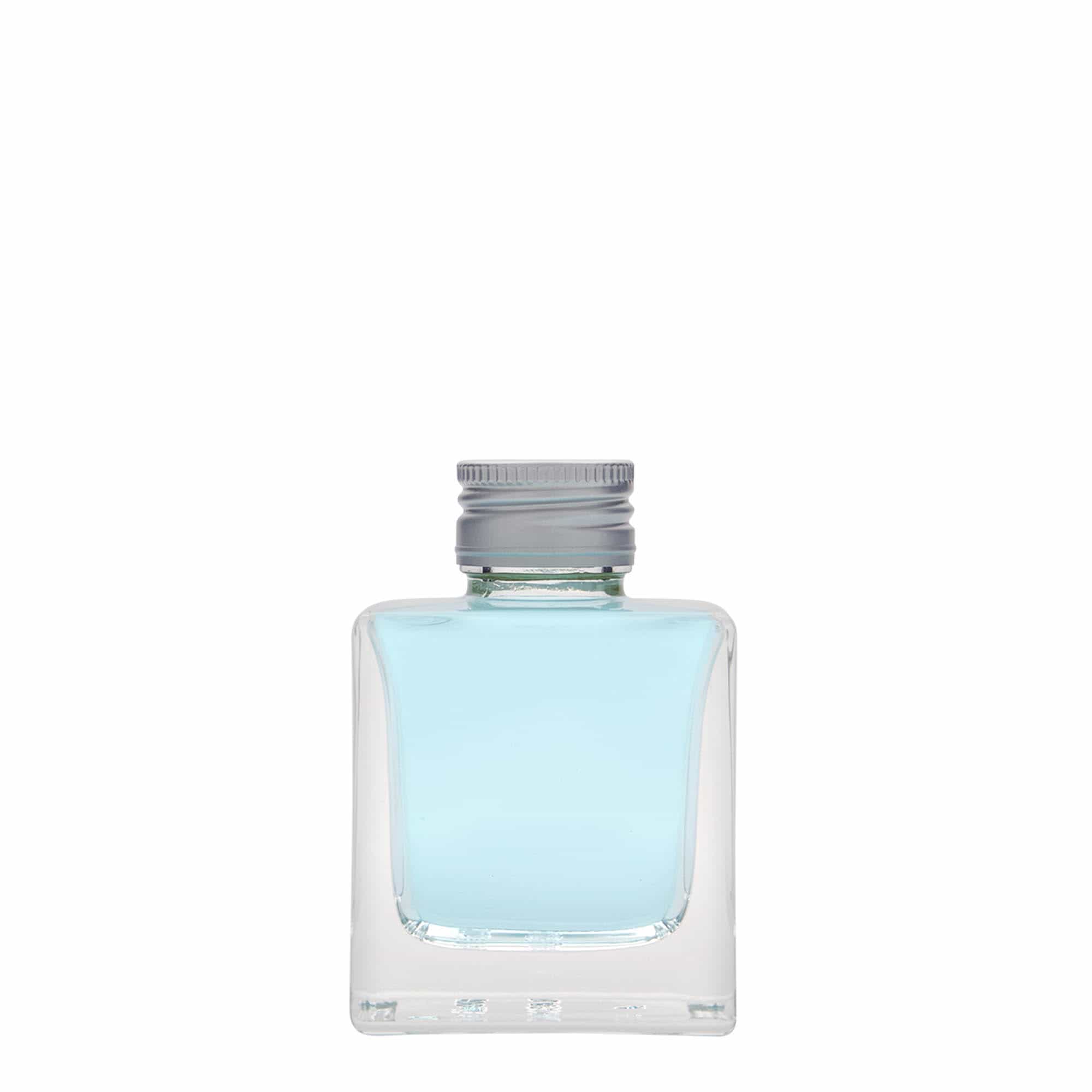 100 ml glasflaske 'Cube', firkantet, munding: PP 28