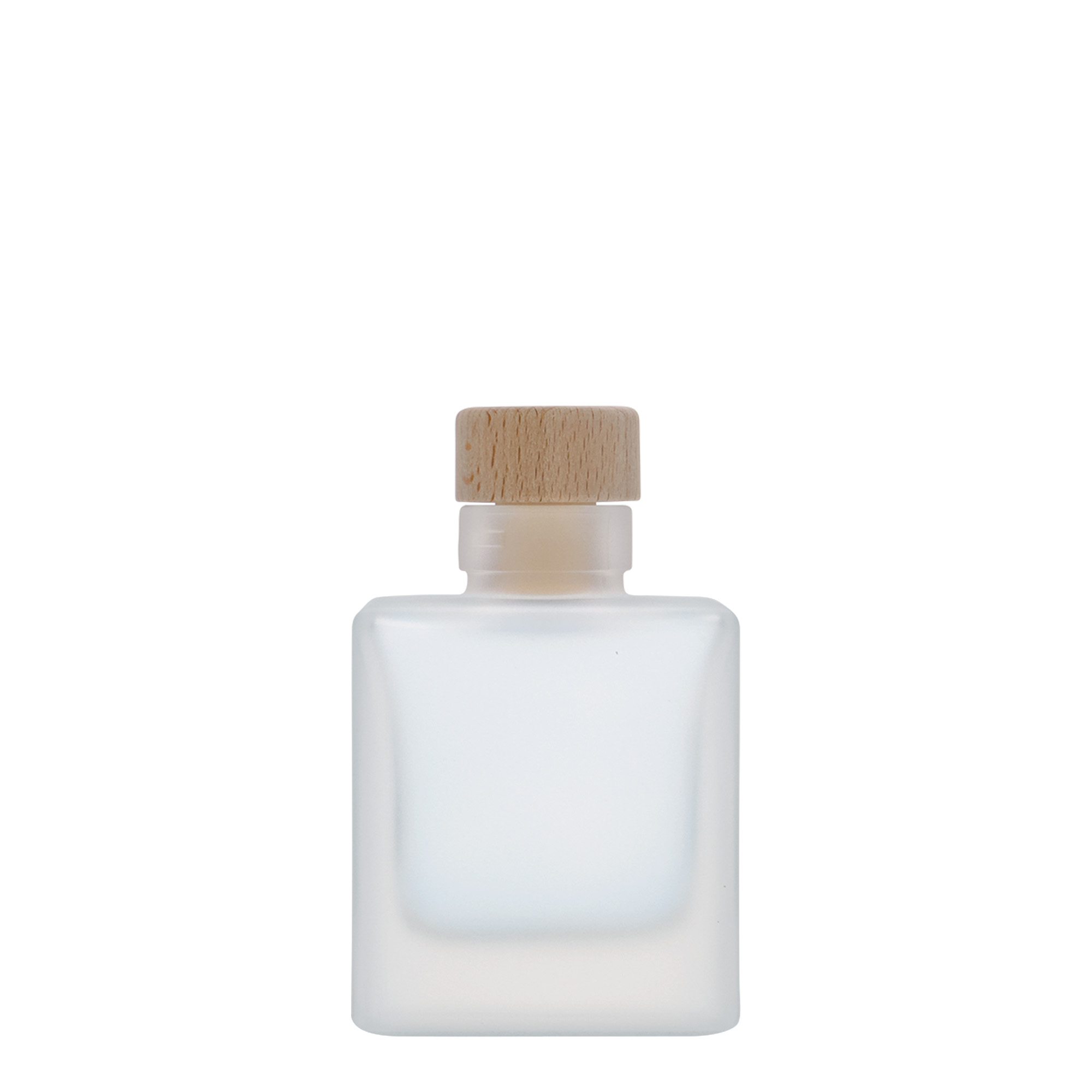 100 ml glasflaske 'Cube', firkantet, frostet, munding: kork