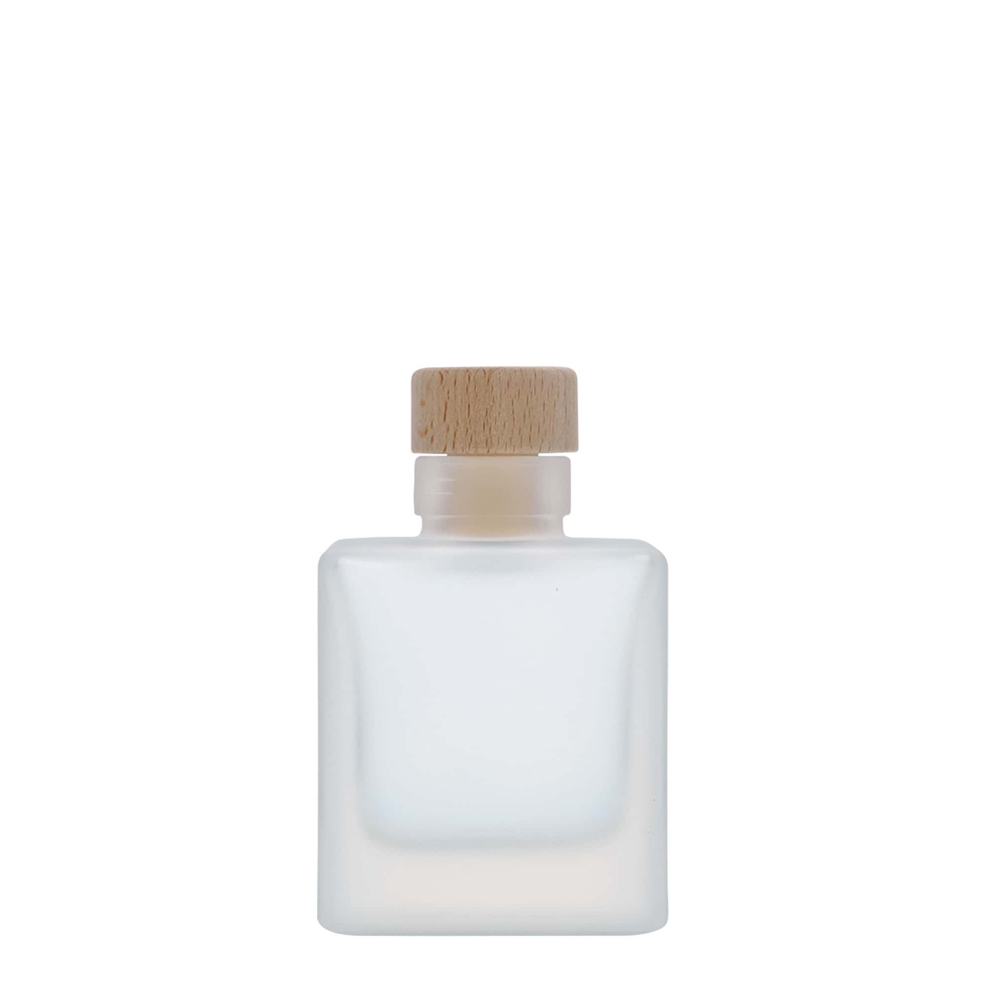 100 ml glasflaske »Cube«, firkantet, frostet, munding: kork