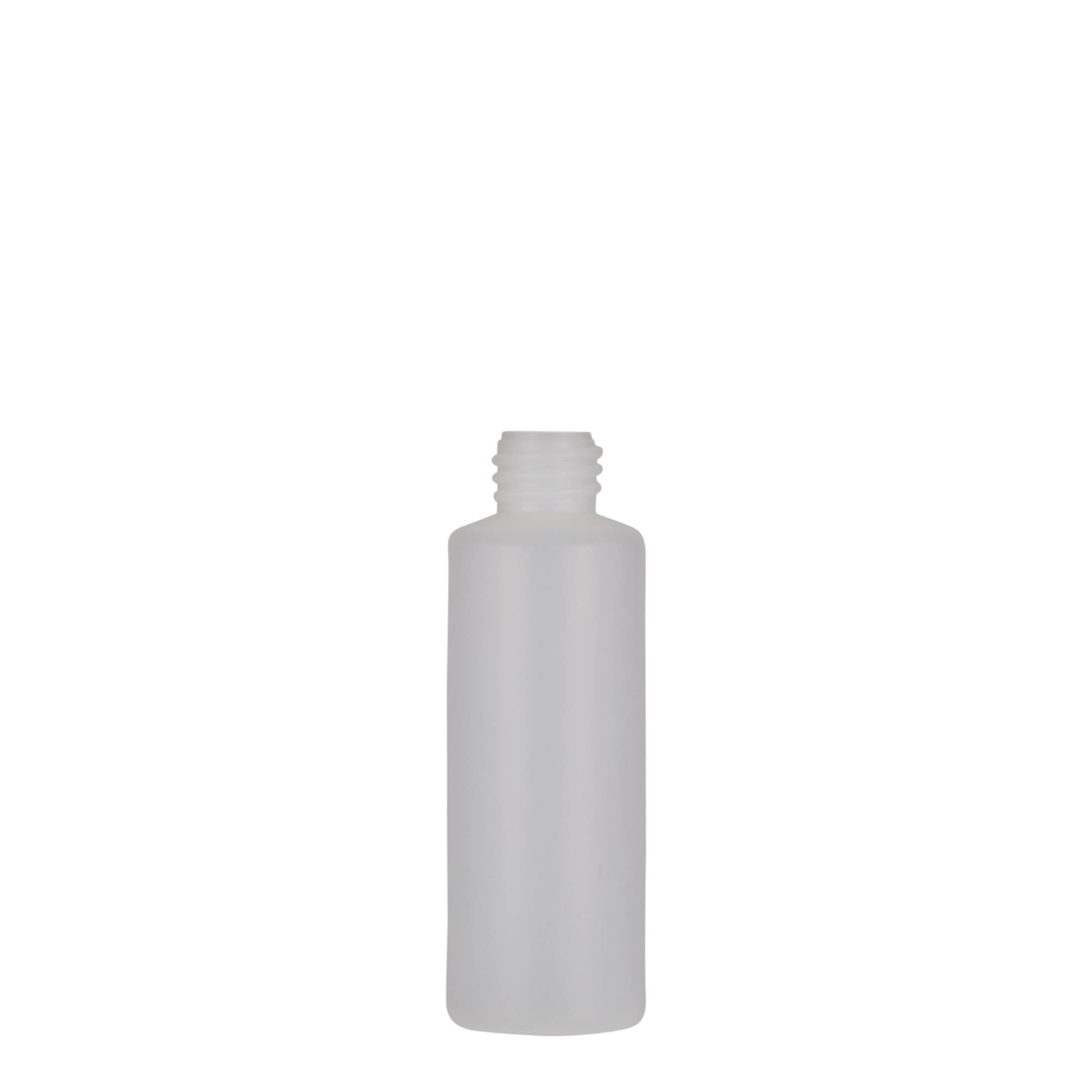 50 ml rund flaske, PE-plast, natur, åbning: skruelåg