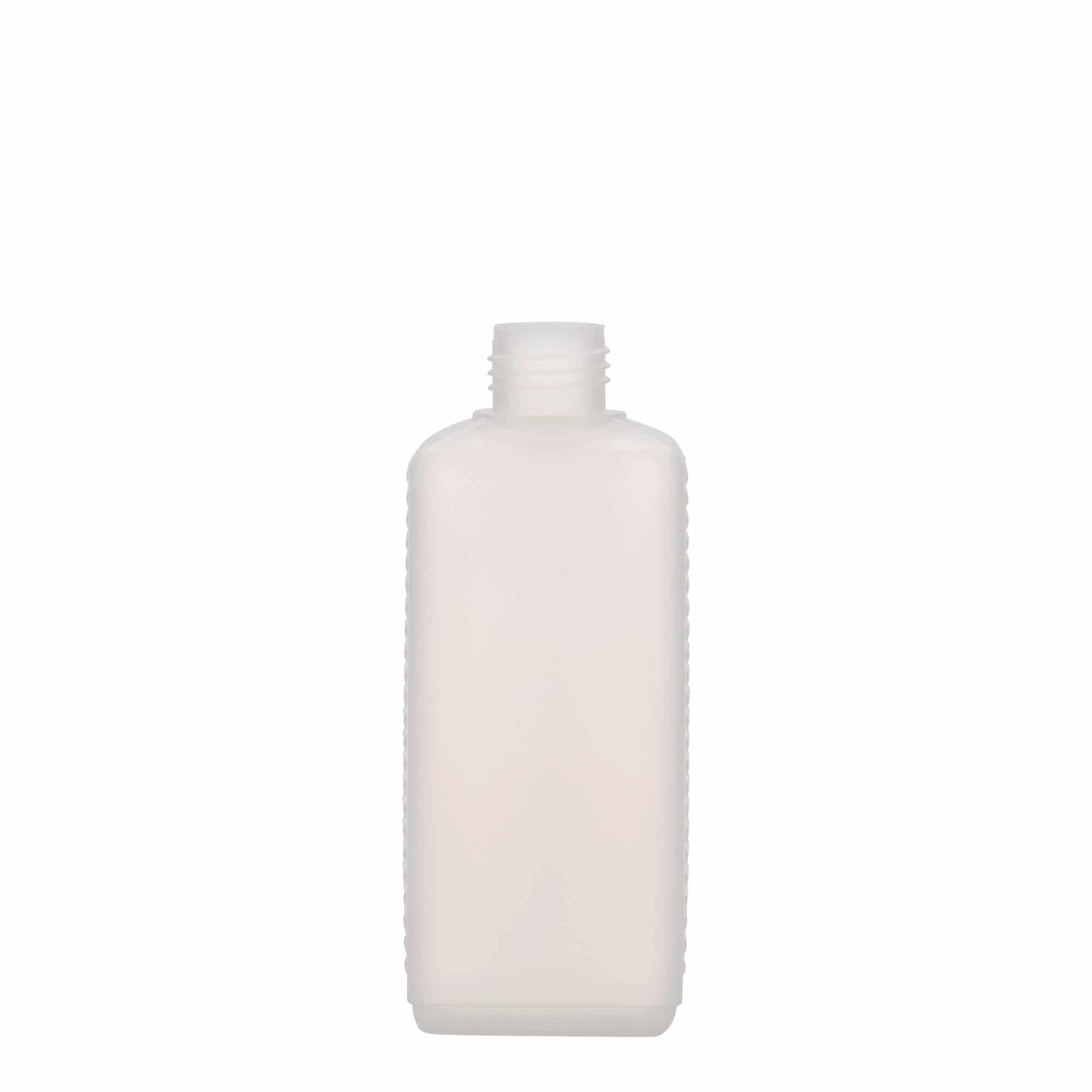 250 ml beholderflaske, firkantet, HDPE-plast, natur, åbning: DIN 25 EPE