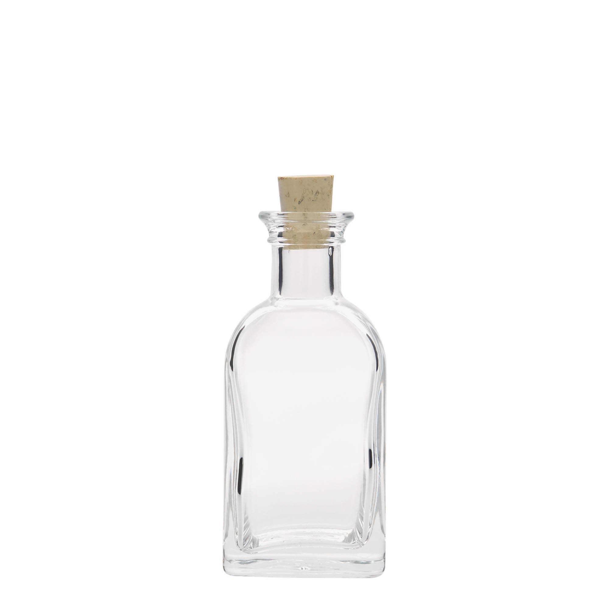 100 ml glasflaske apoteker Carré, firkantet, åbning: kork
