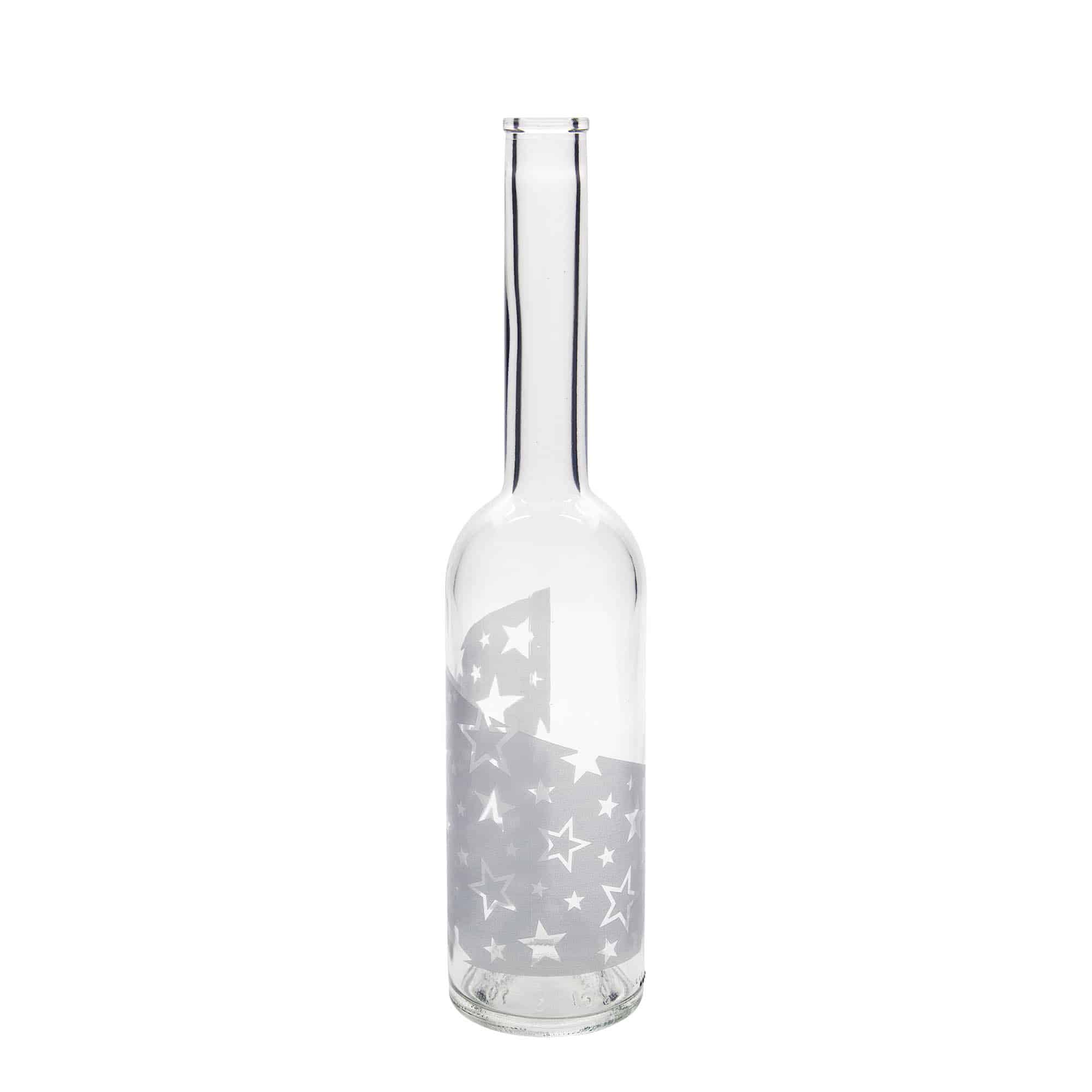 500 ml glasflaske 'Opera', motiv: sølvstjerner, åbning: kork