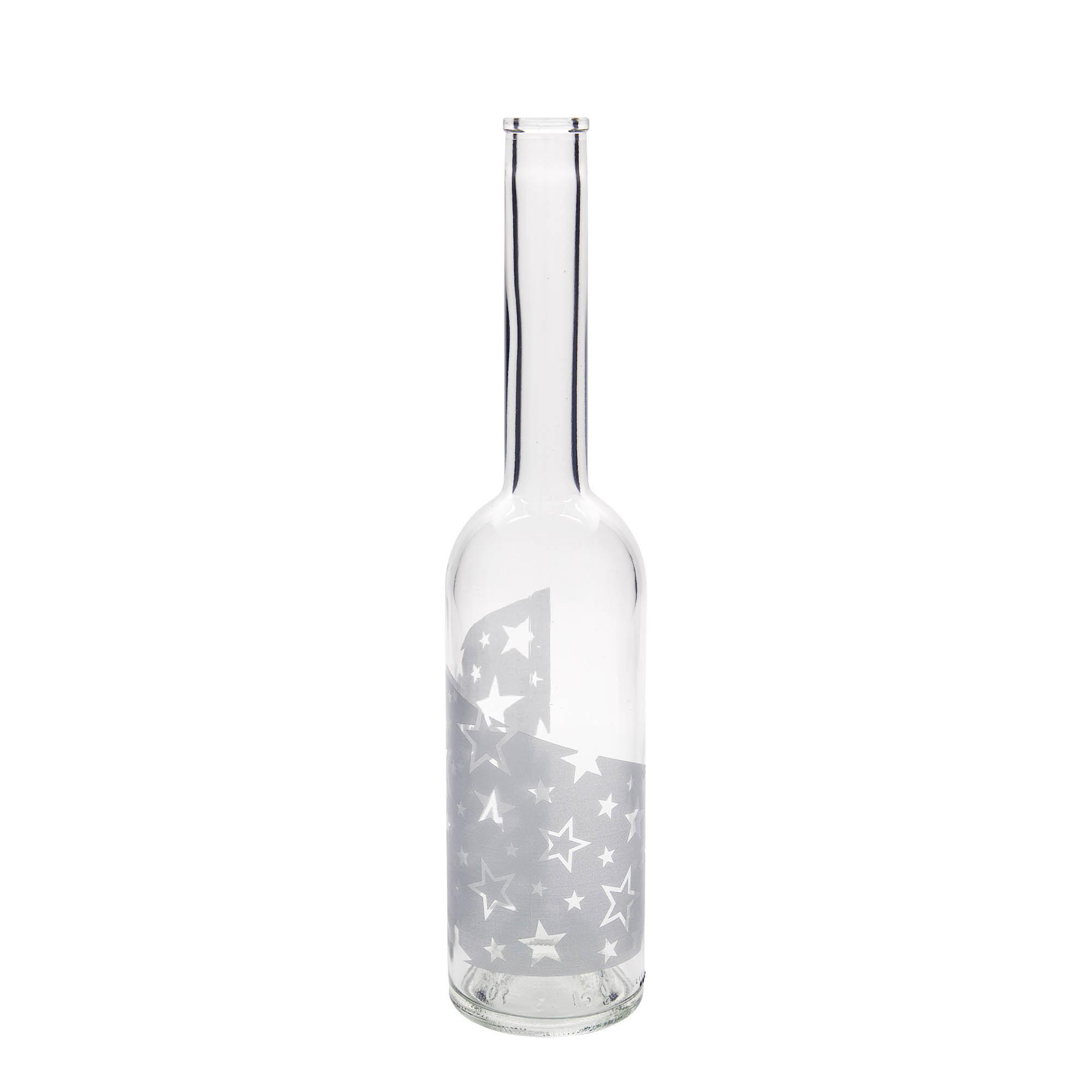 500 ml glasflaske 'Opera', motiv: sølvstjerner, åbning: kork 500 ml glasflaske 'Opera', motiv: sølvstjerner, åbning: kork