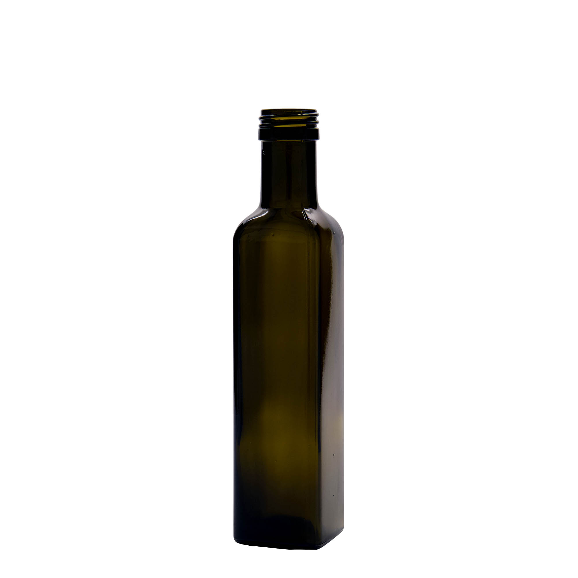 250 ml glasflaske »Marasca«, kvadratisk, antikgrøn, åbning: PP 31,5