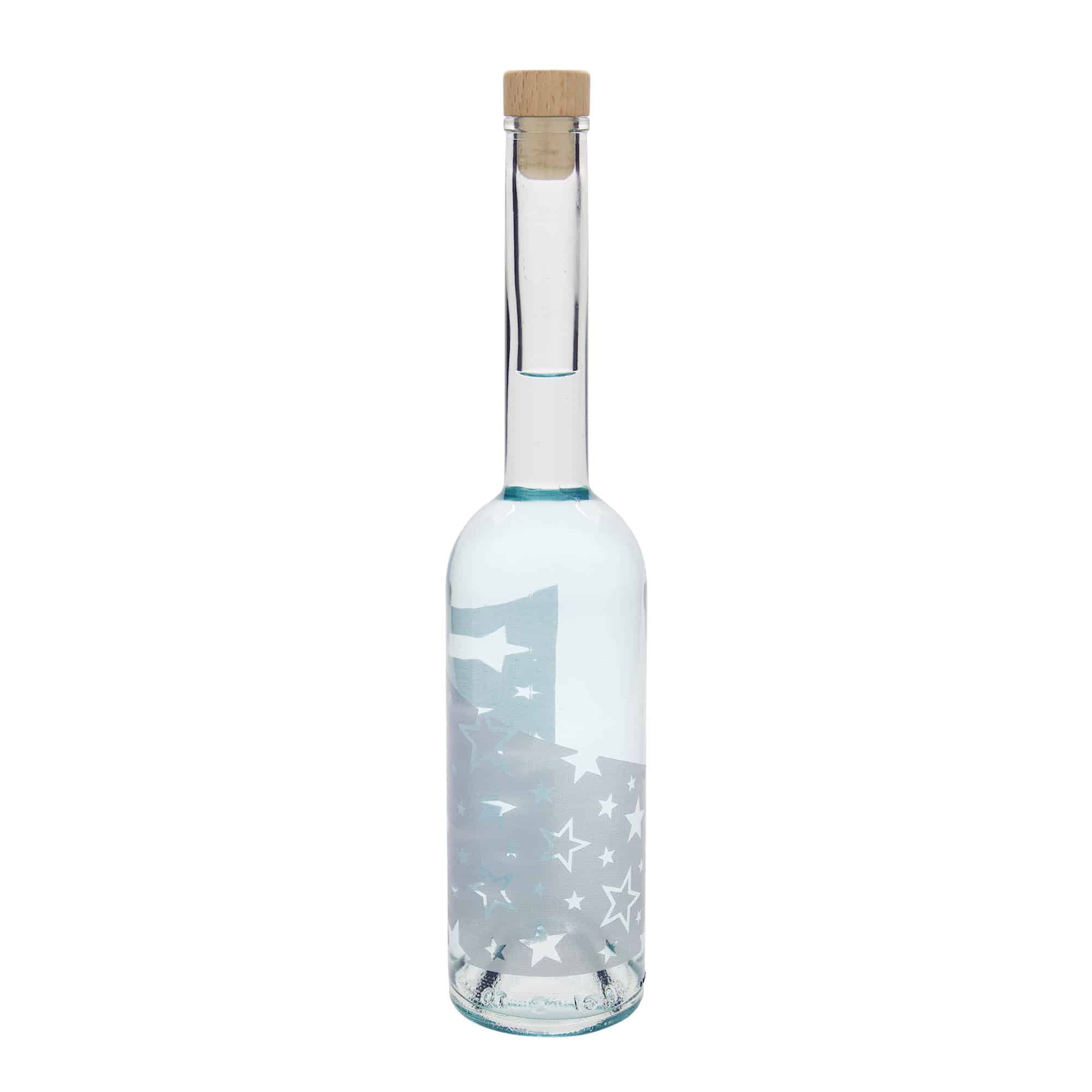 500 ml glasflaske 'Opera', motiv: sølvstjerner, åbning: kork