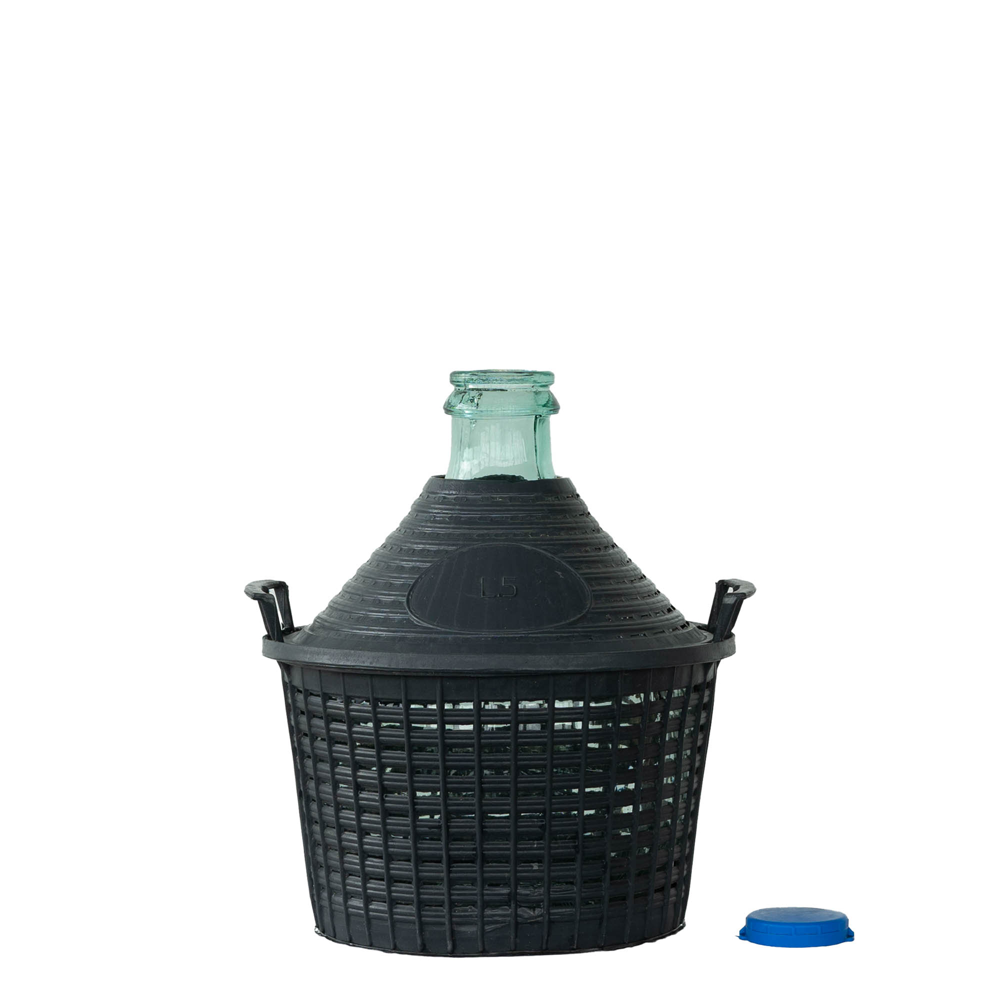 5 l ballonflaske med smal hals, glas, åbning: påsætning af låg 5 l ballonflaske med smal hals, glas, åbning: påsætning af låg