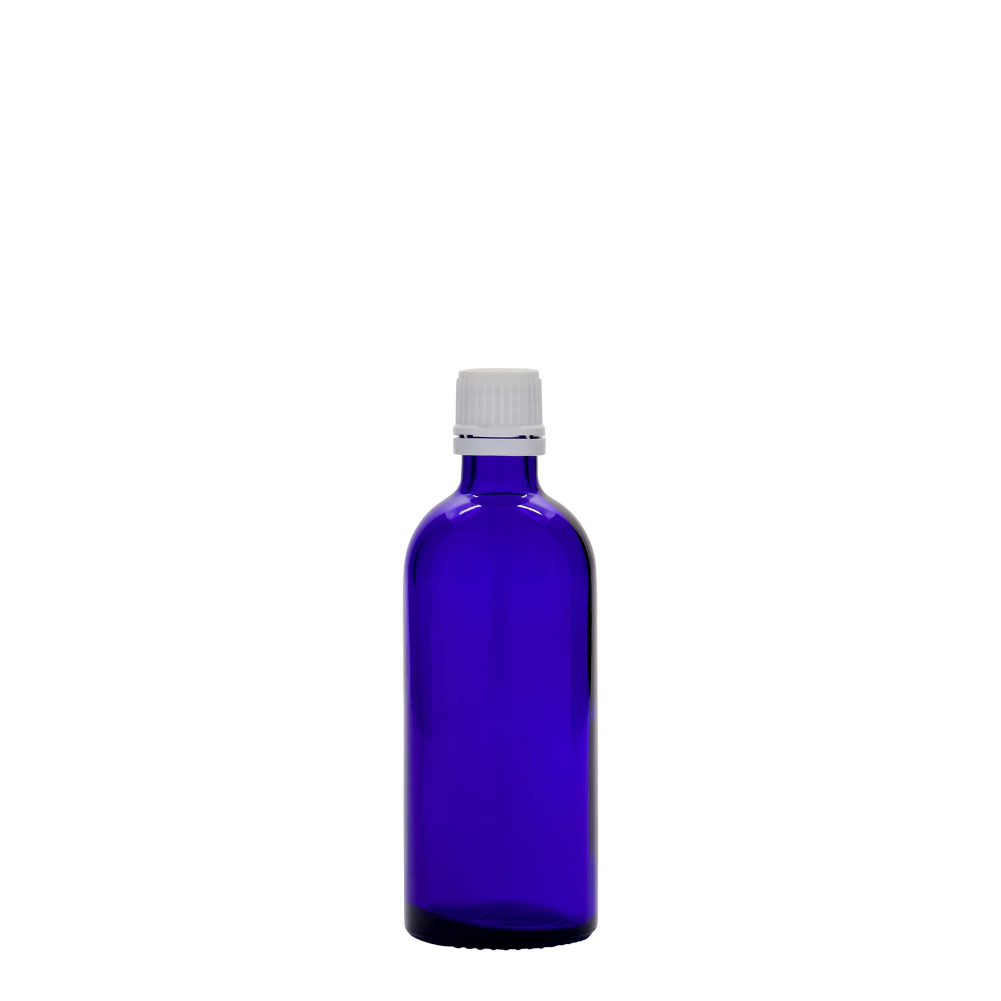 100 ml medicinflaske, glas, kongeblå, åbning: DIN 18