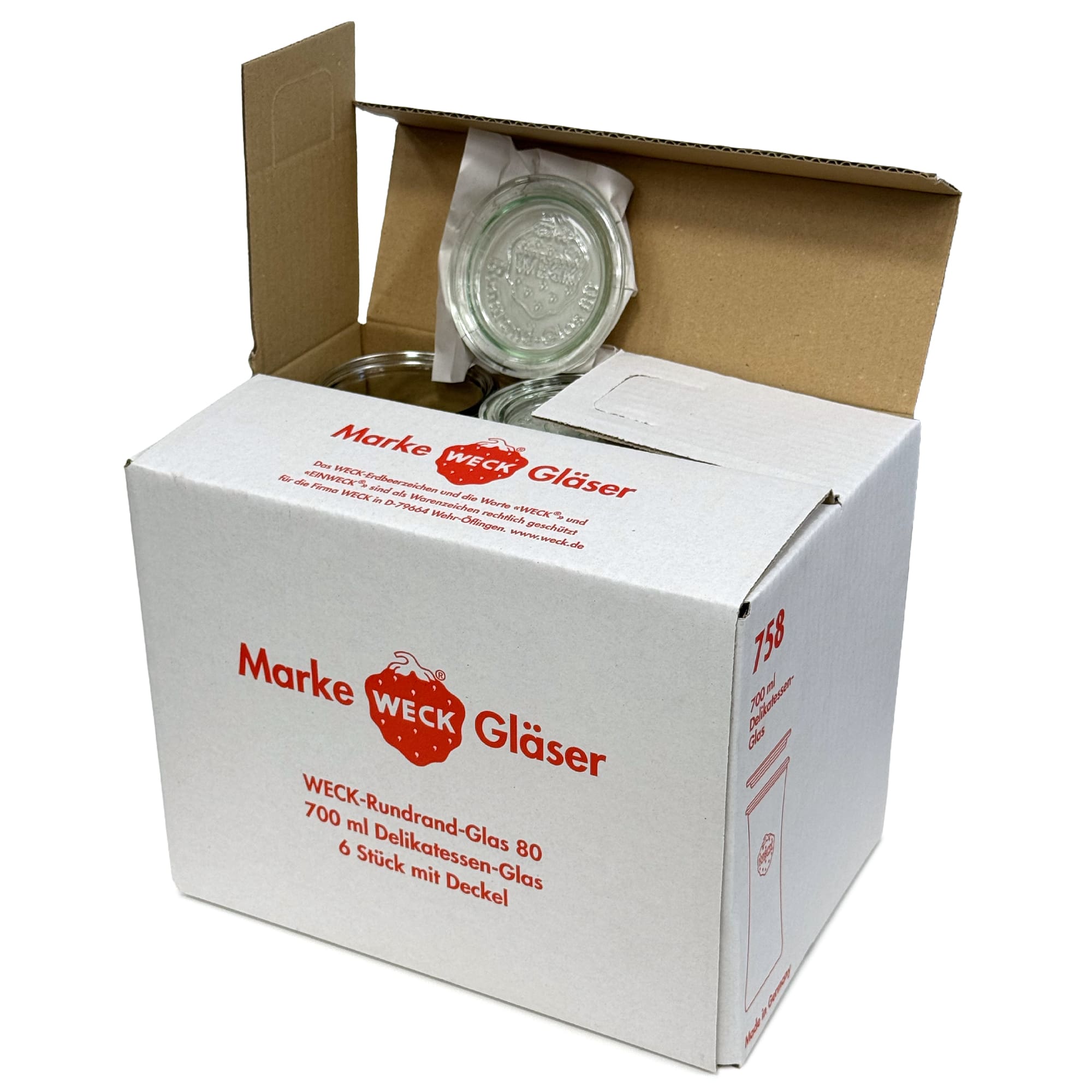 6x 730 ml WECK-delikatesseglas med glaslåg RR 80