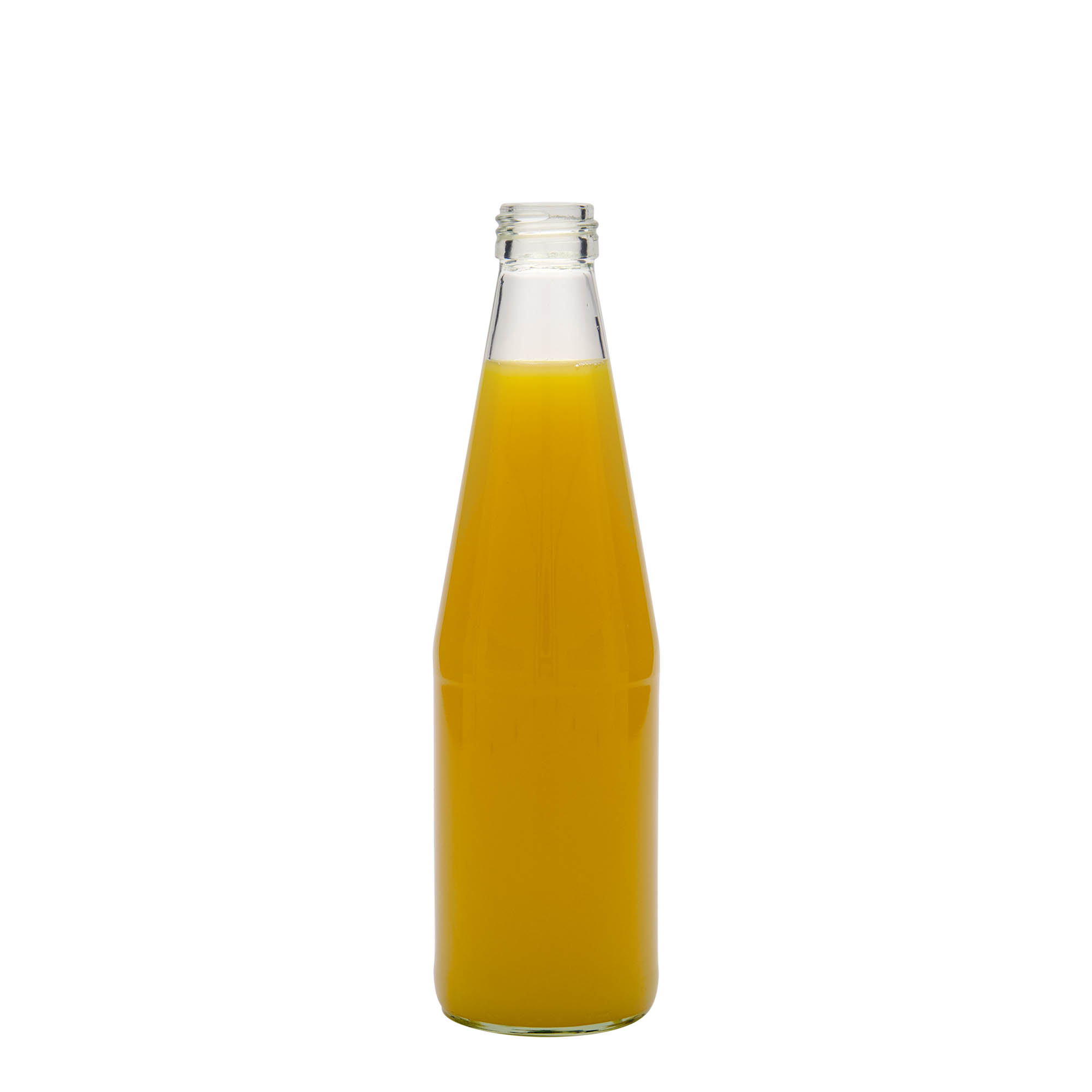 330 ml universelflaske gulerodsform, glas, åbning: PP 28 330 ml universelflaske gulerodsform, glas, åbning: PP 28