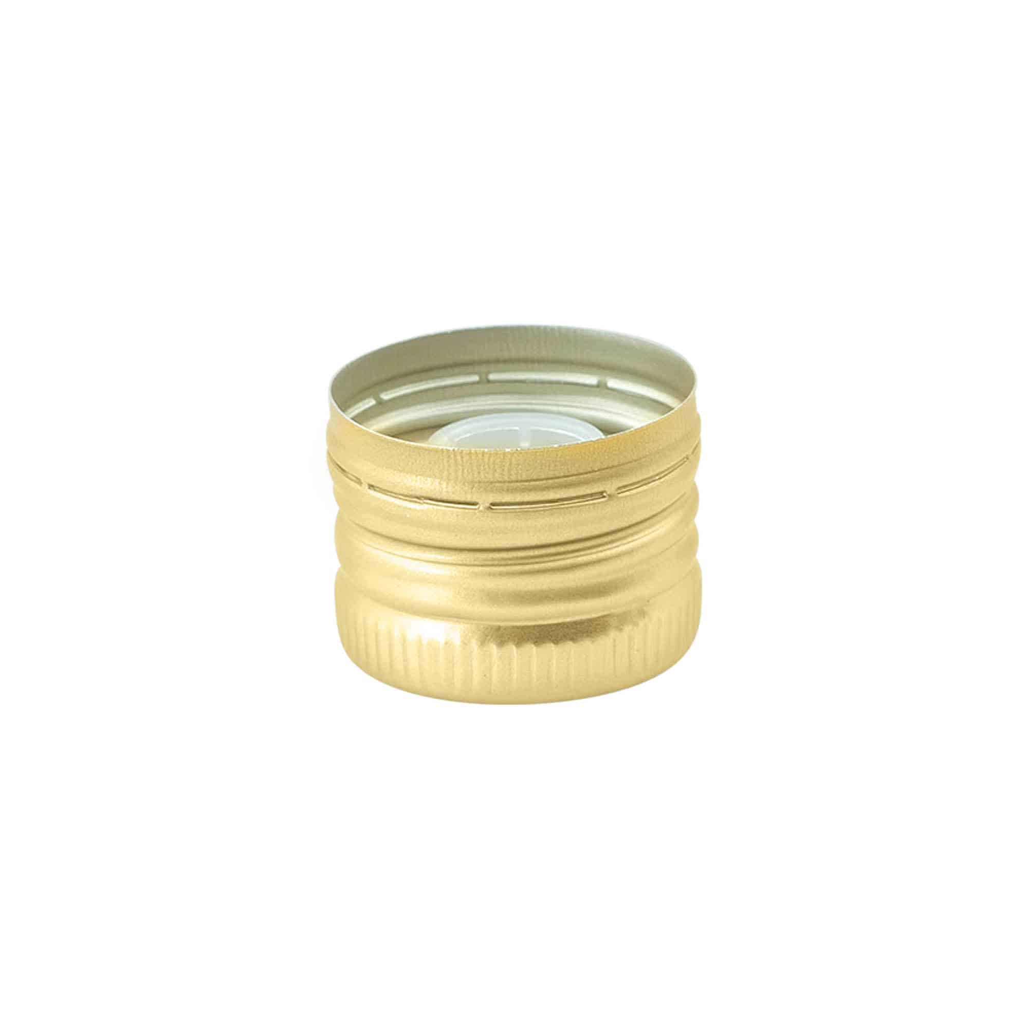 Skruelåg med skænkepropindsats, metal-plast, guld, til åbning: PP 31,5 Skruelåg med skænkepropindsats, metal-plast, guld, til åbning: PP 31,5