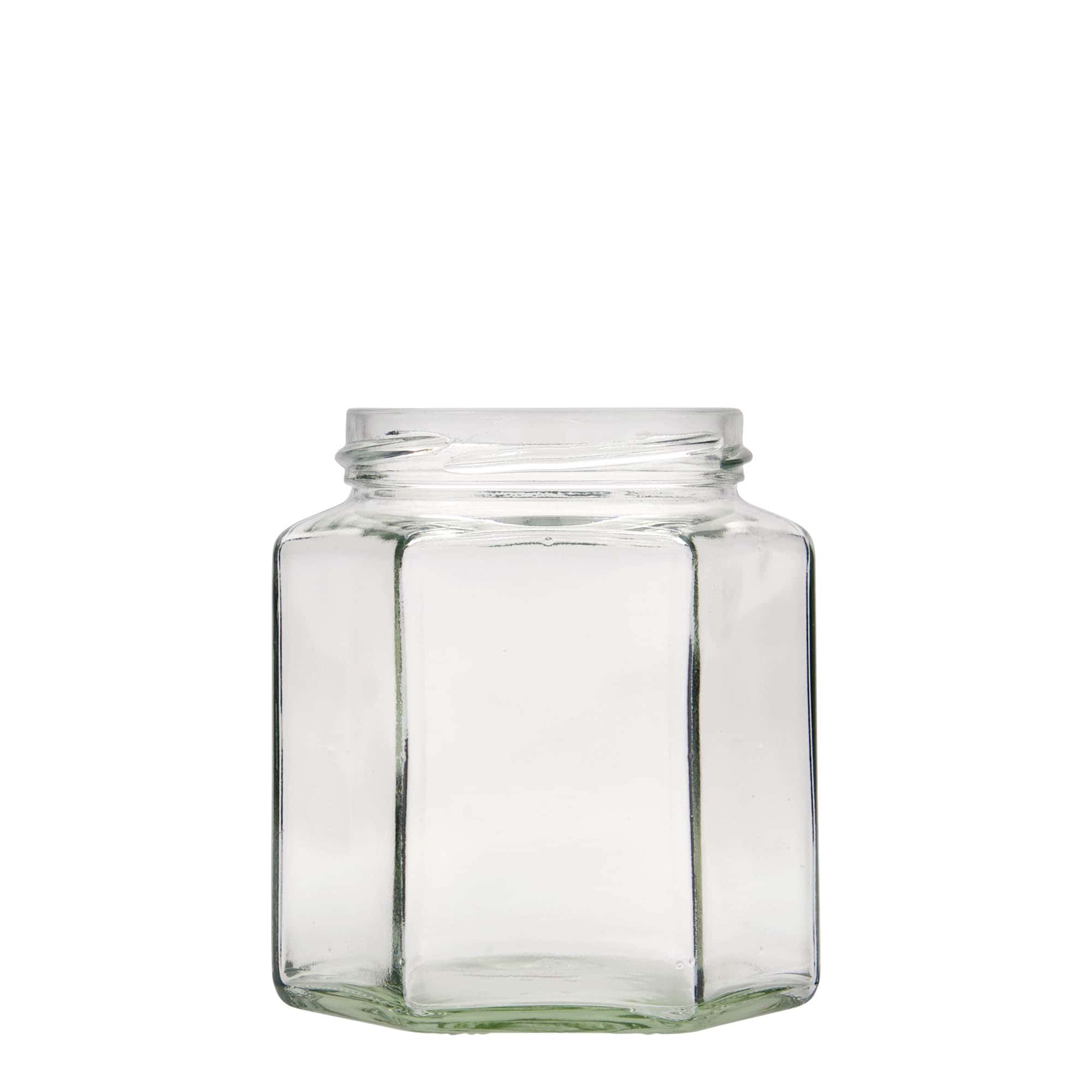 390 ml sekskantet glas, åbning: Twist-off (TO 70)