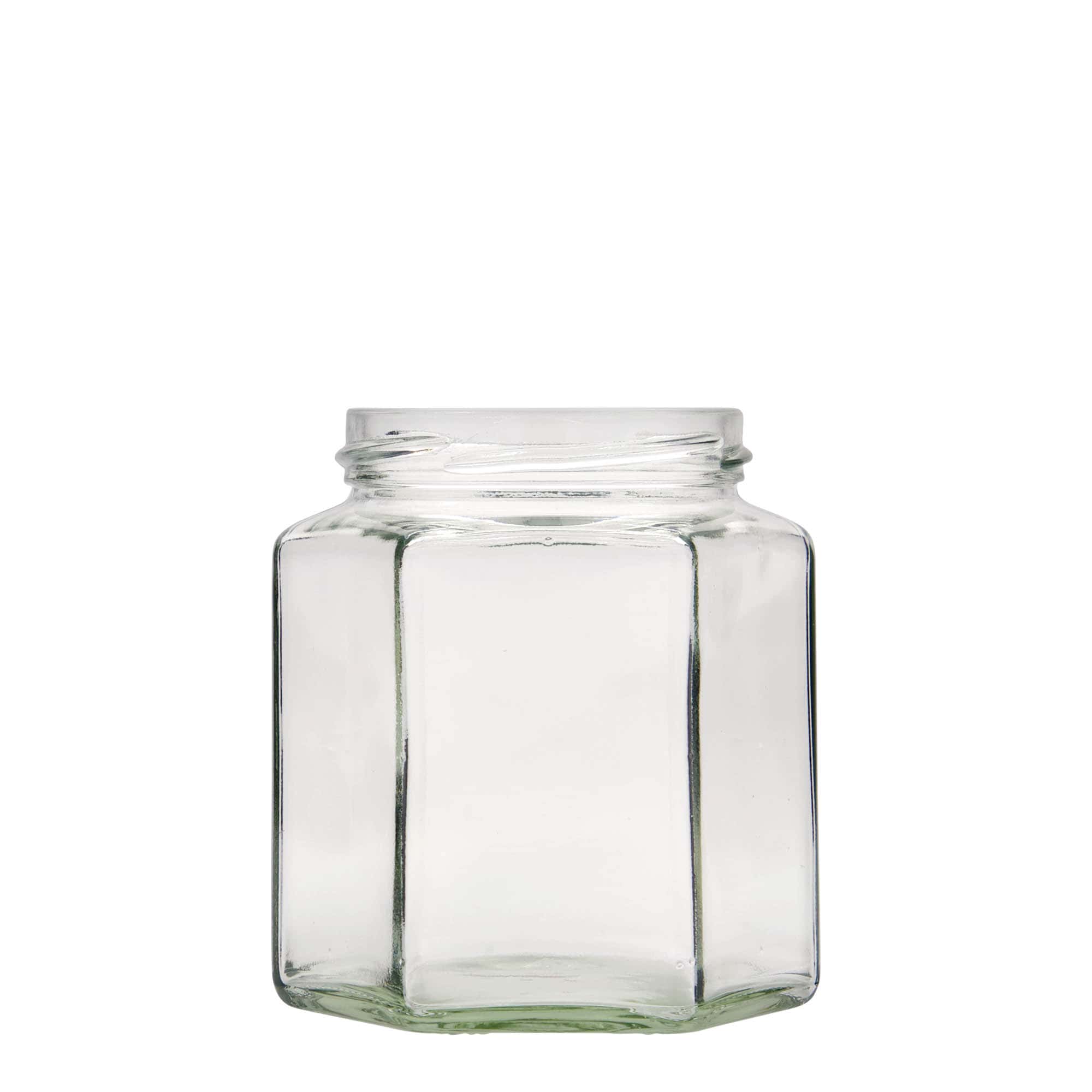 390 ml sekskantet glas, åbning: Twist-off (TO 70) 390 ml sekskantet glas, åbning: Twist-off (TO 70)