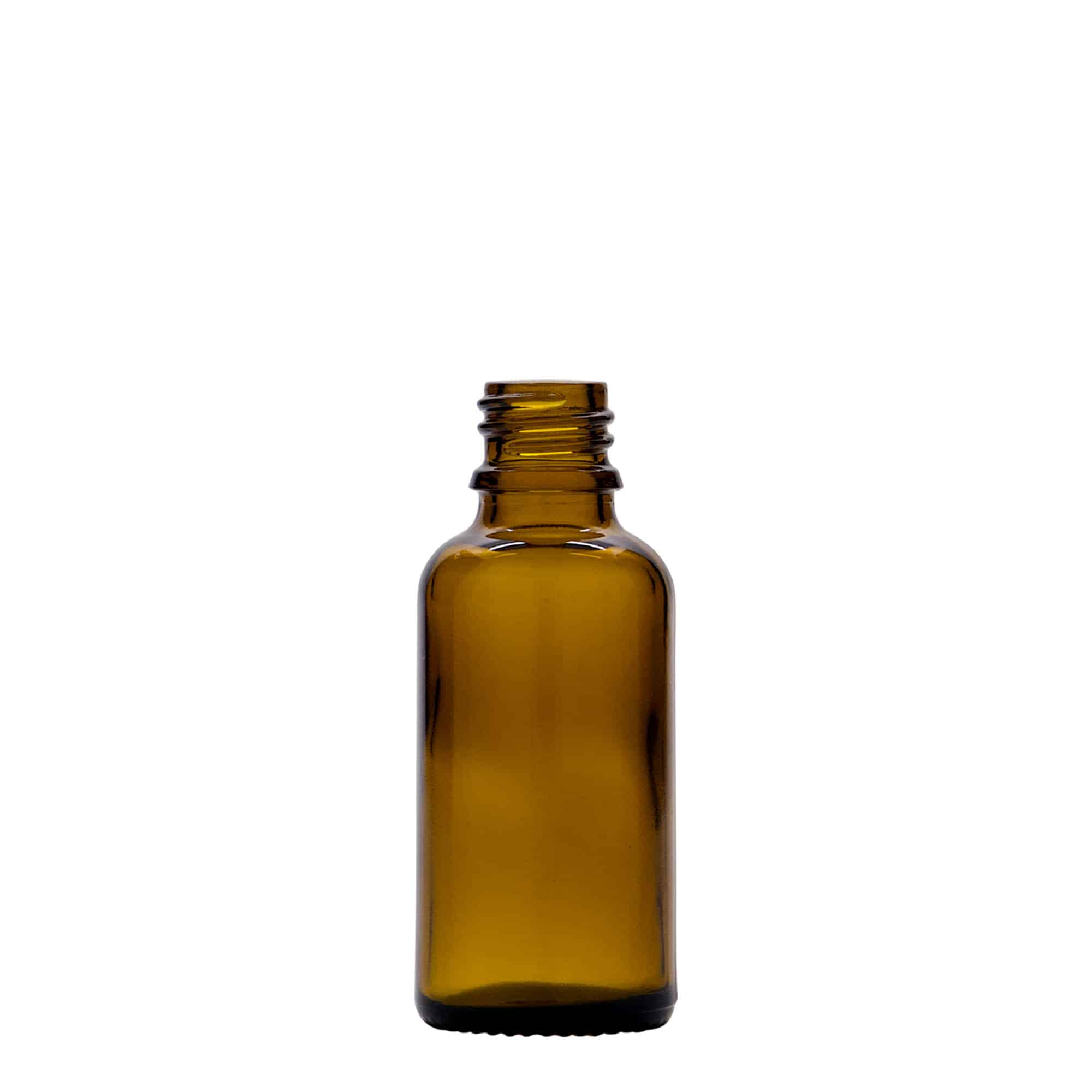 30 ml medicinflaske med lotionpumpe, glas, brun, åbning: DIN 18