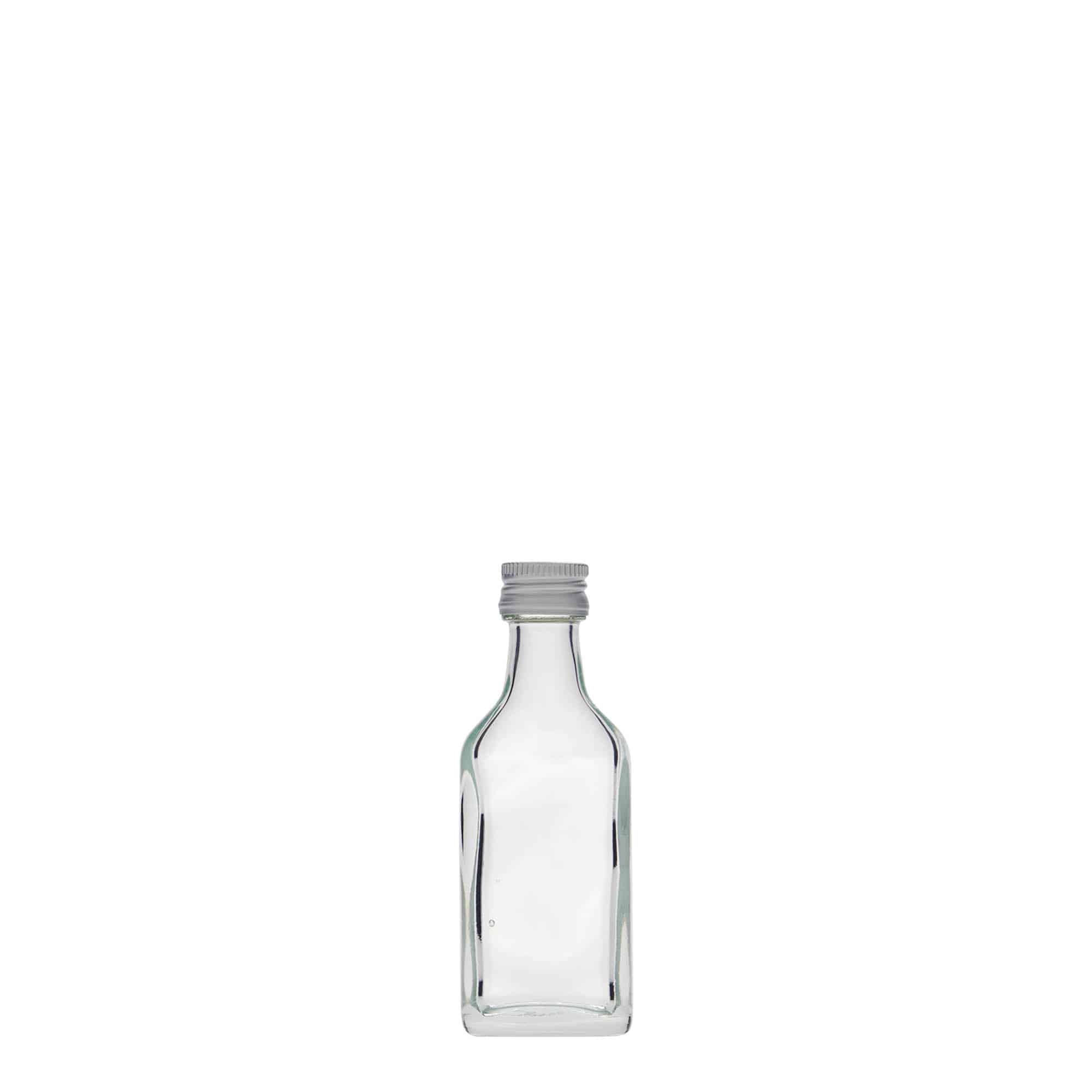 20 ml lommelærke, firkantet, glas, åbning: PP 18