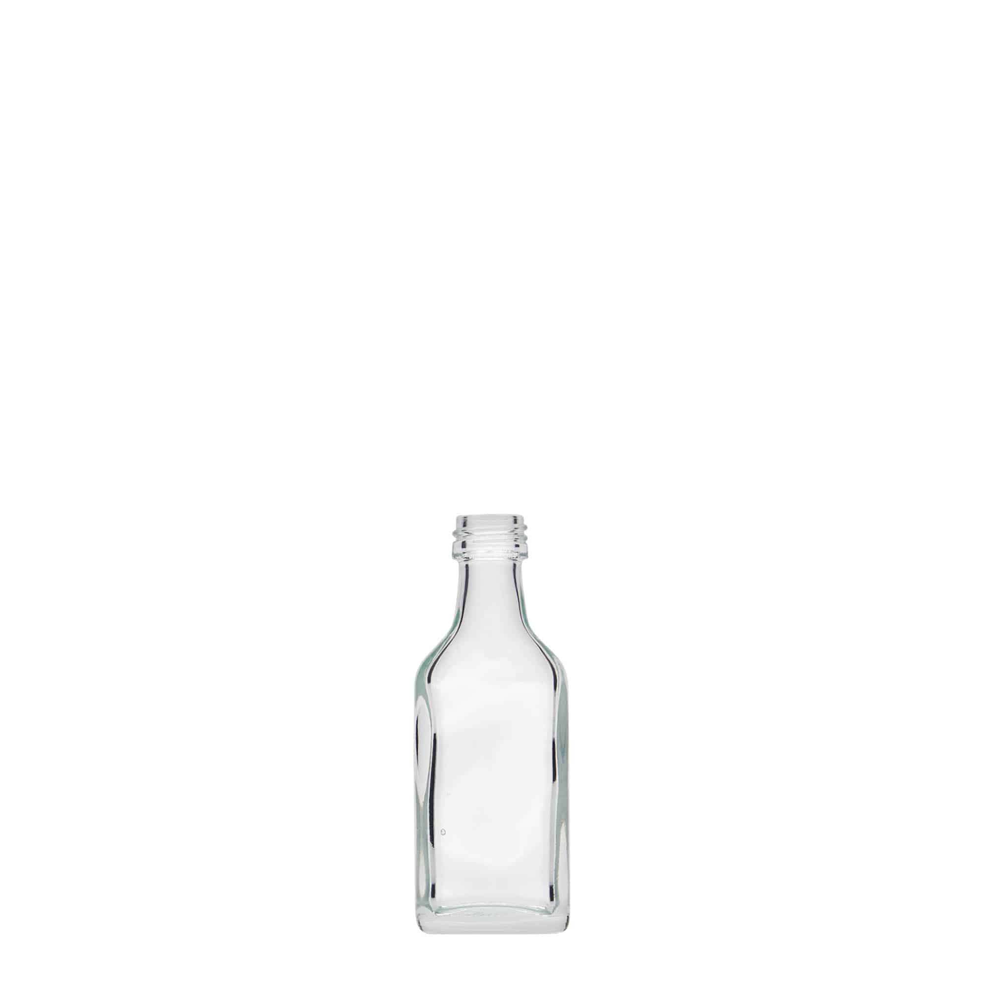 20 ml lommeflaske, rektangulær, glas, åbning: PP 18