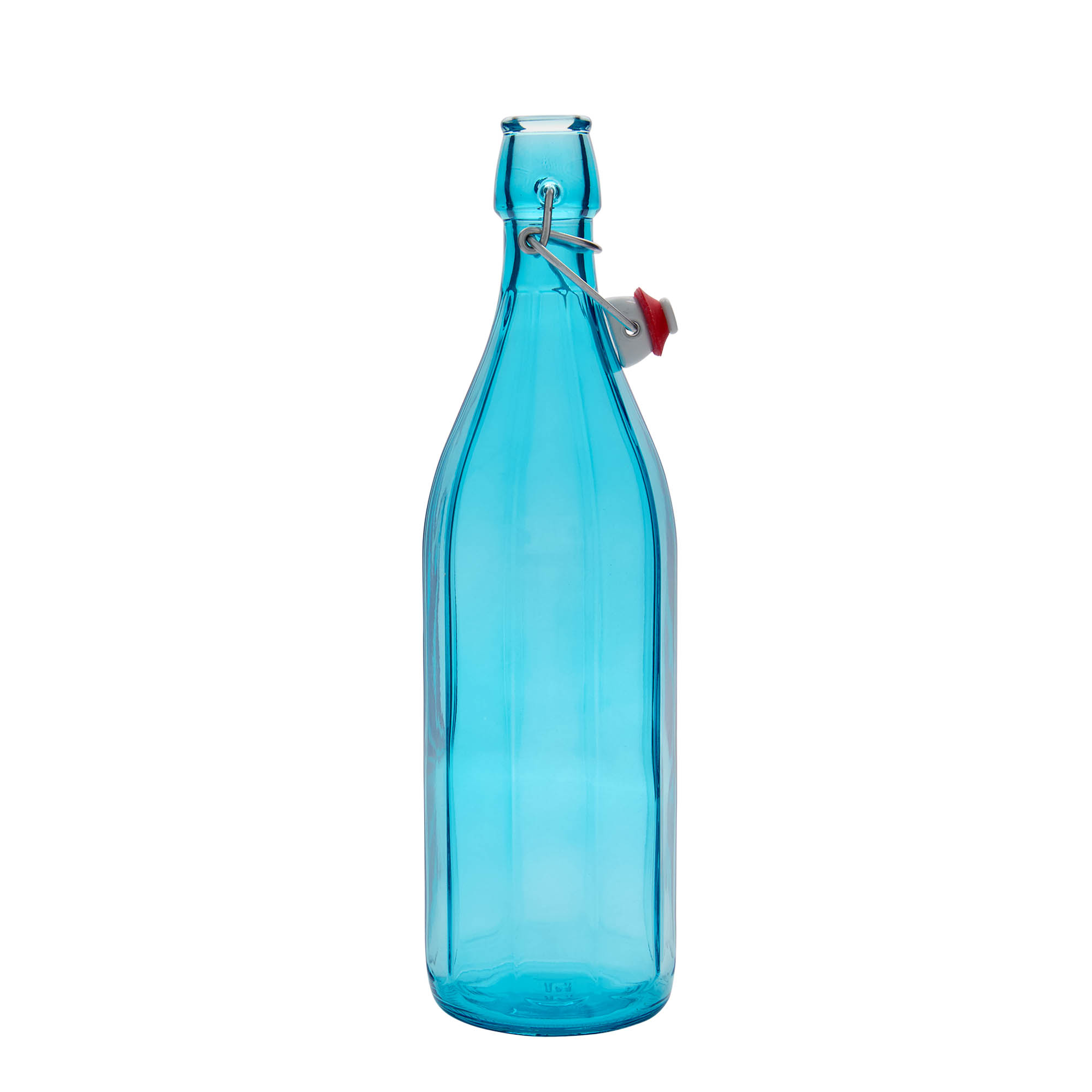 1.000 ml glasflaske 'Oxford', tikantet, azurblå, åbning: Patentlåg