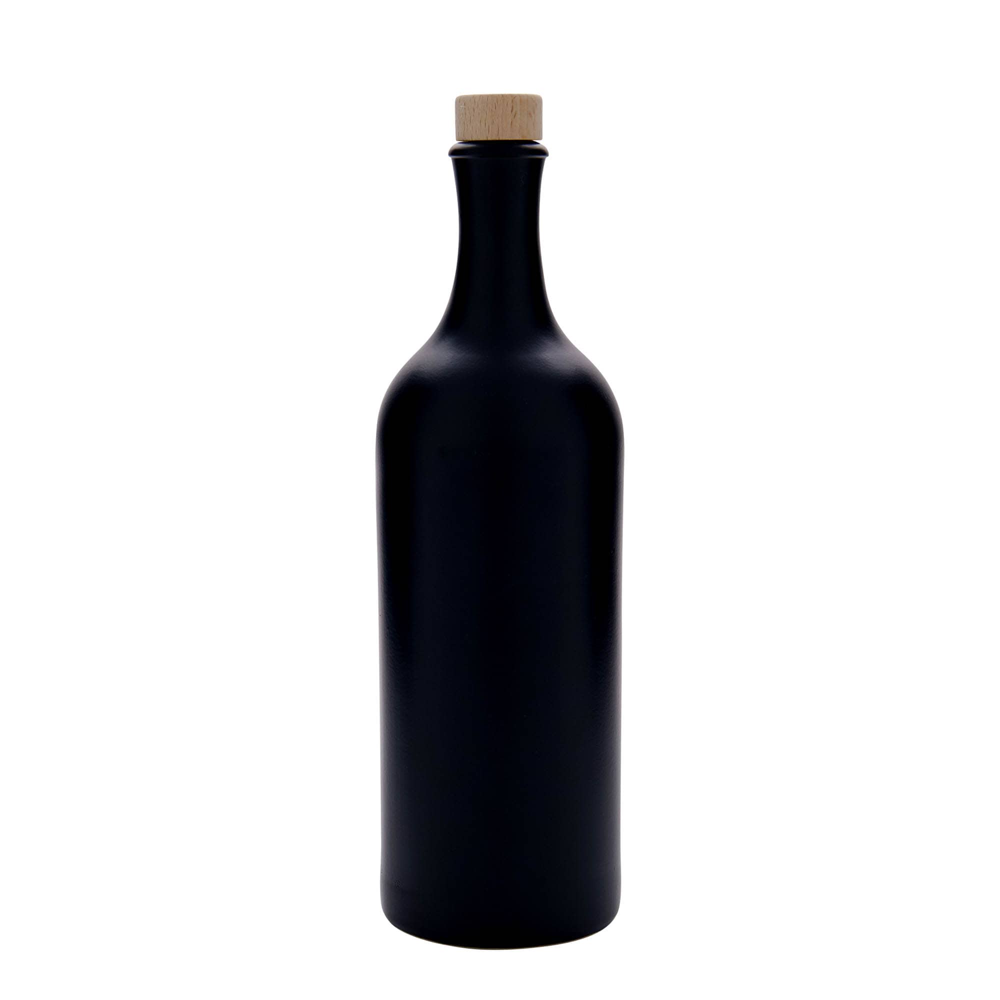 750 ml lerkrus, langhalset, stentøj, sort, åbning: Kork