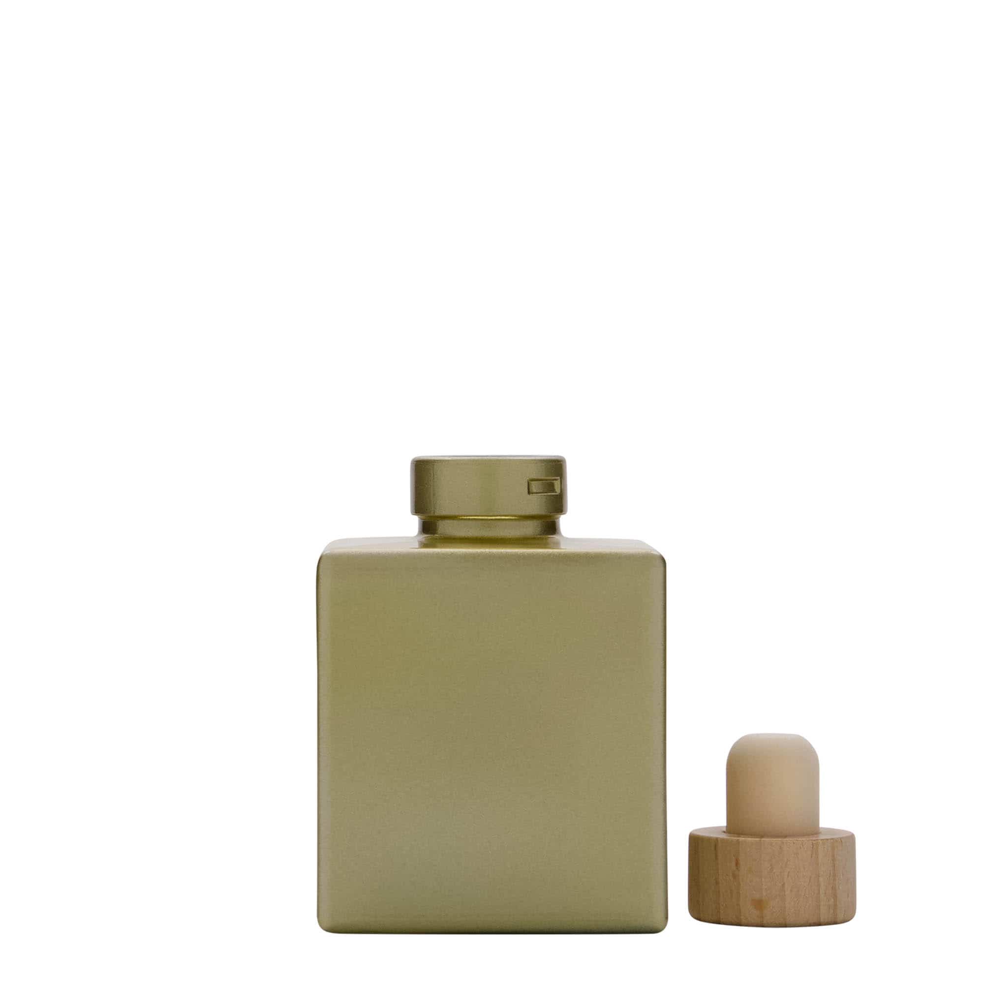 100 ml glasflaske 'Cube', kvadratisk, guld, åbning: kork