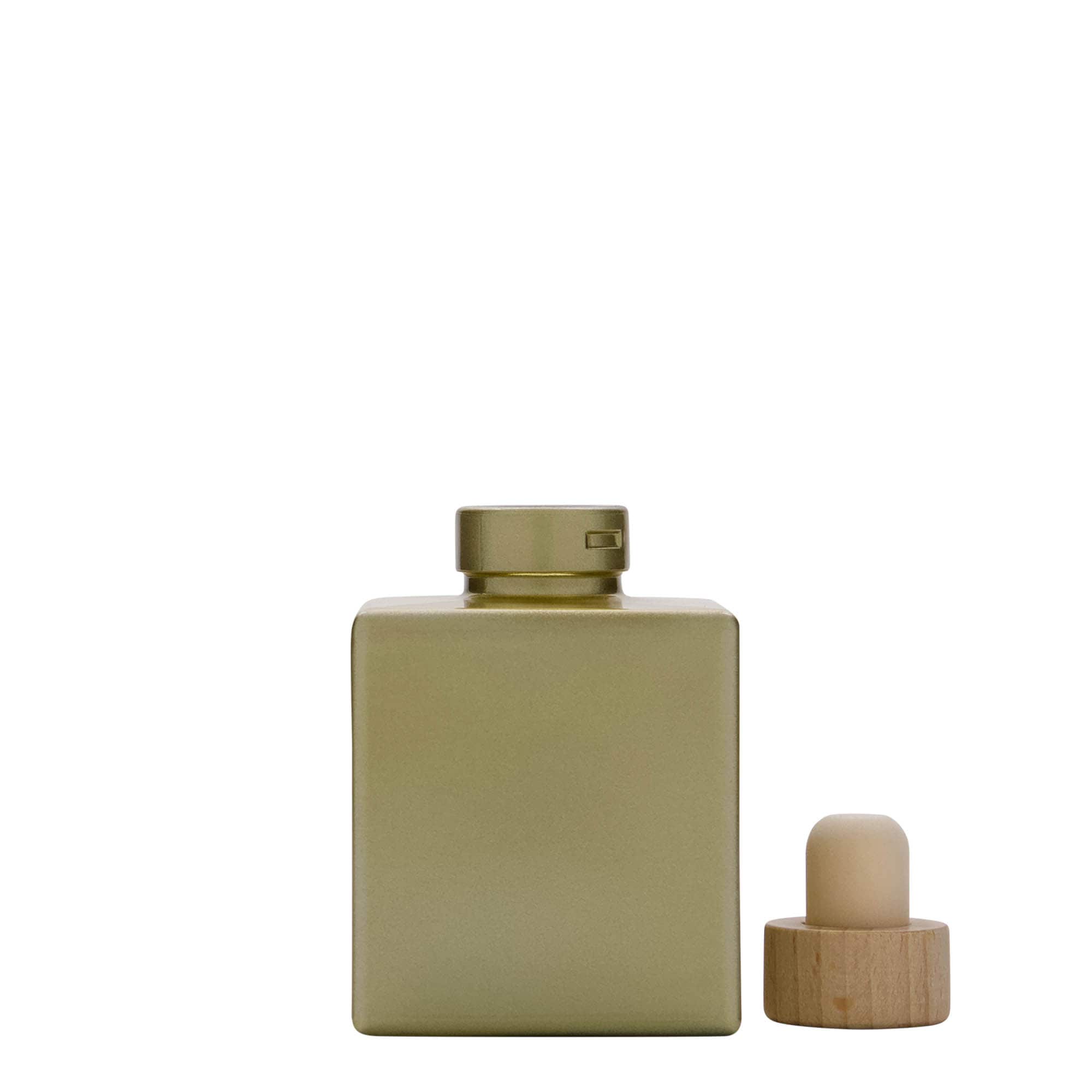 100 ml glasflaske 'Cube', kvadratisk, guld, åbning: kork