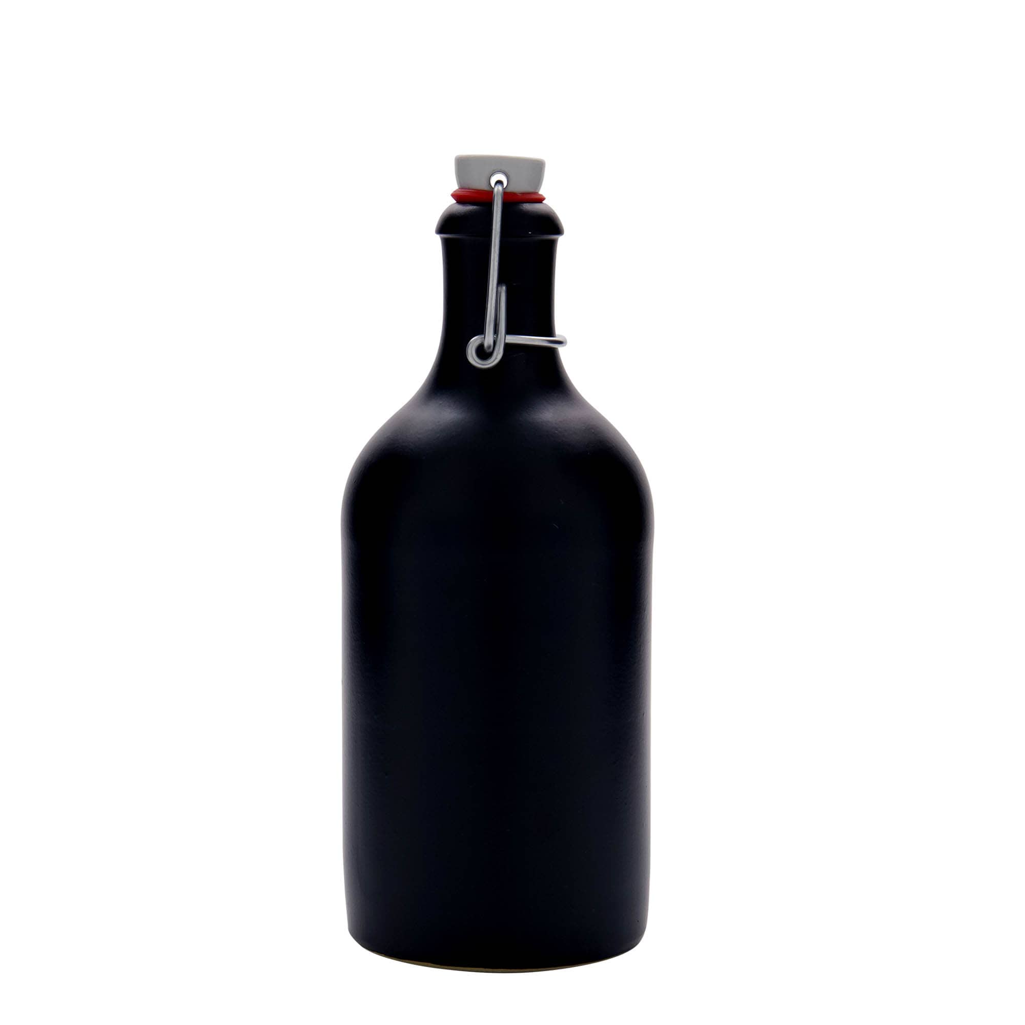 500 ml tonkrukke, stentøj, sort, munding: klemme lukning