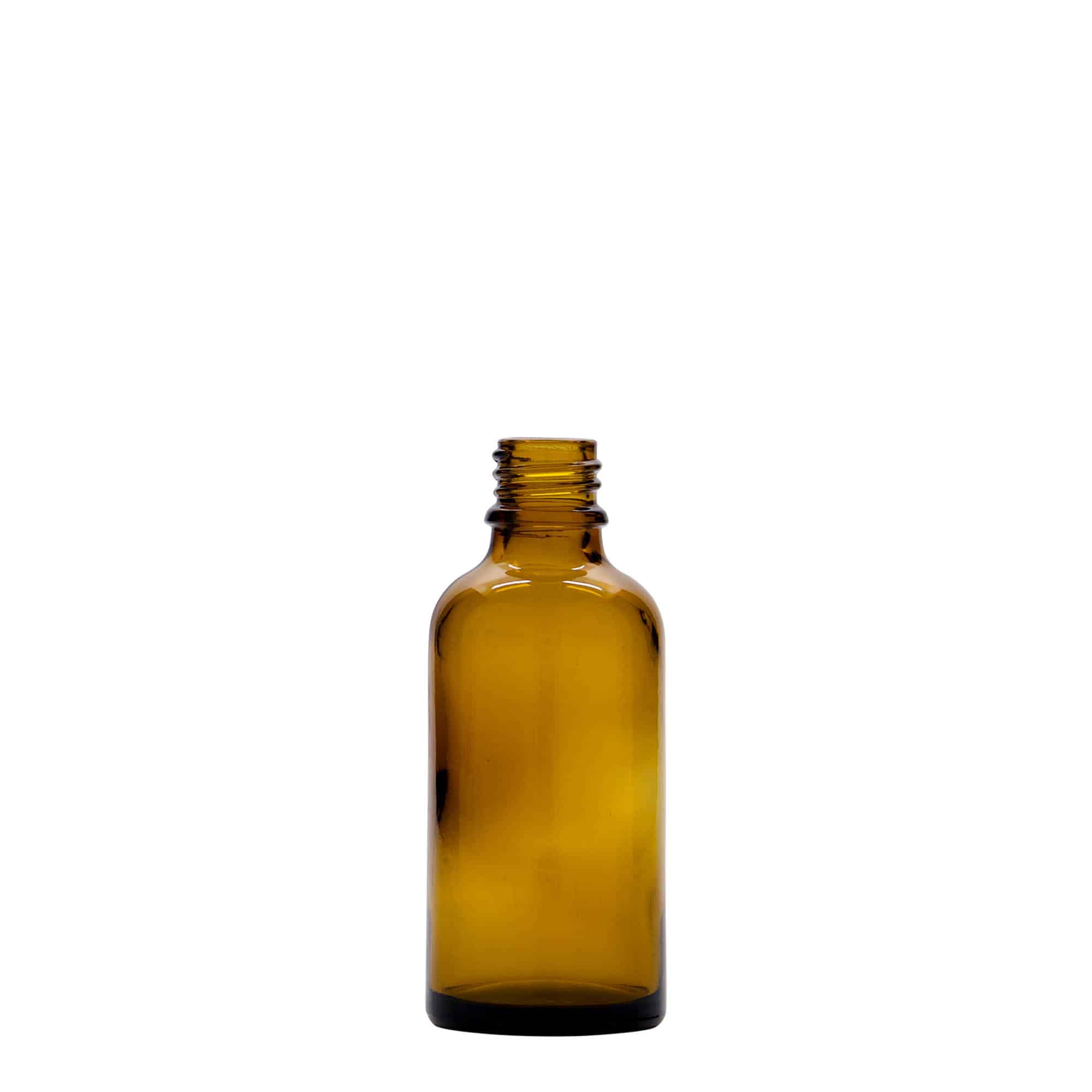 50 ml medicinflaske med lotionpumpe, glas, brun, åbning: DIN 18