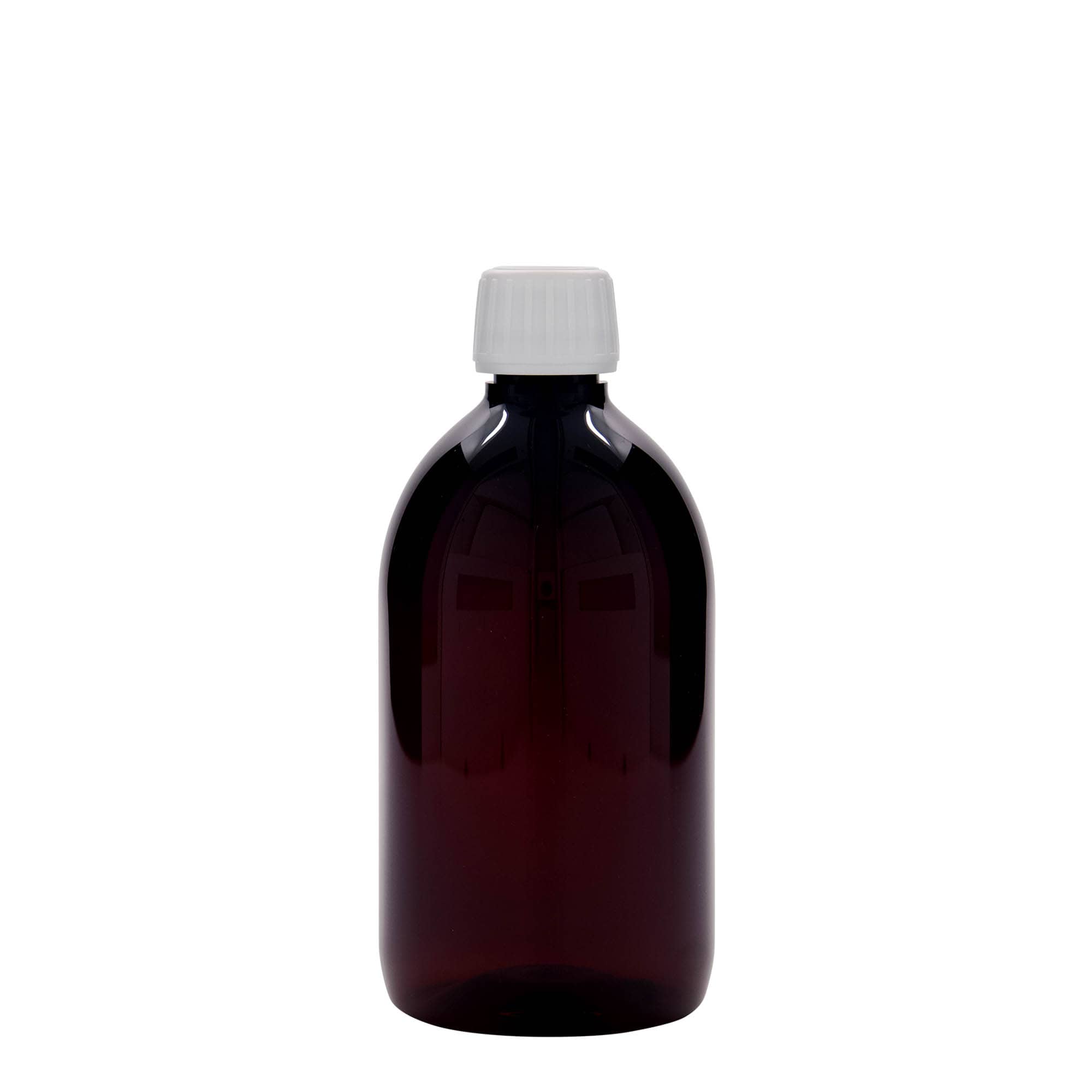 500 ml PET-medicinflaske, brun, plastik, åbning: PP 28