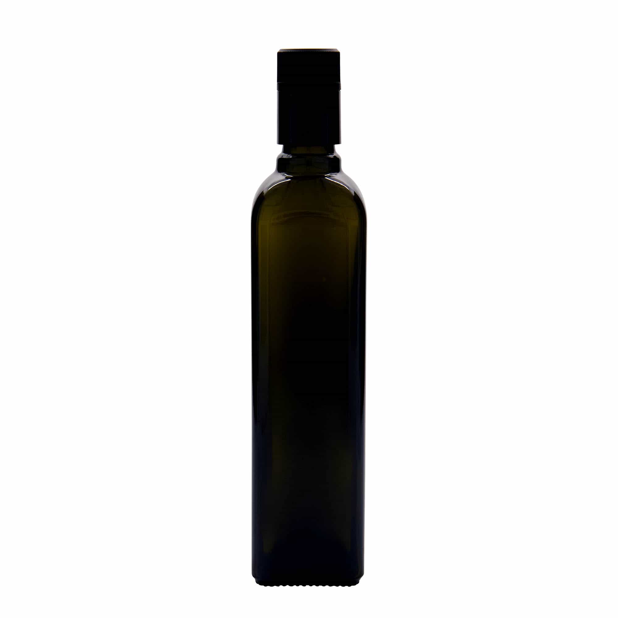 500 ml eddike-/olieflaske 'Quadra', glas, kvadratisk, antikgrøn, åbning: DOP